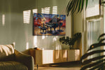 Ethereal Melody in Flames music canvas print in a hung canvas mockup