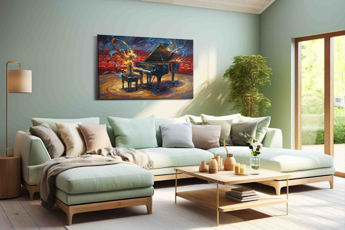 Ethereal Melody in Flames – music canvas wall art, gallery-wrapped, ready to hang