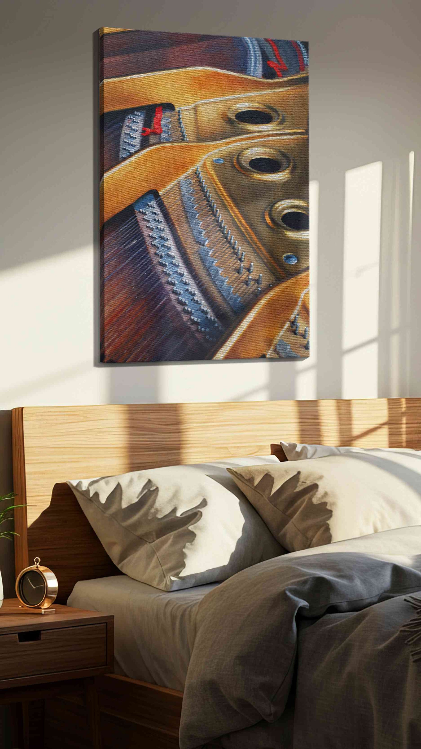 Harmonic Resonance music canvas print, displayed in a bedroom