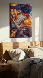 Harmonic Reverie in Brushstrokes music canvas print, displayed in a bedroom
