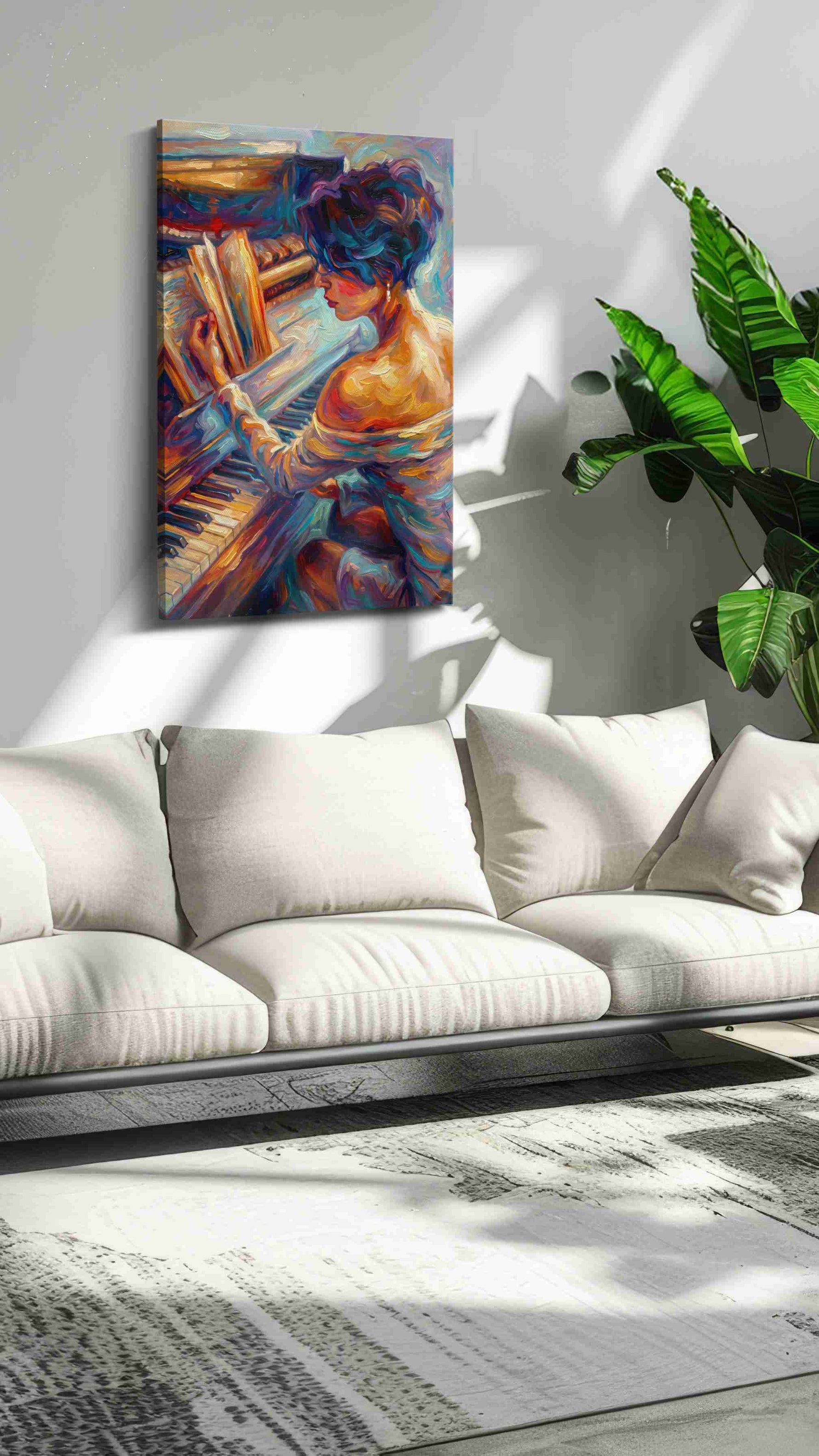 Harmonic Reverie in Brushstrokes music canvas print, hanging on wall