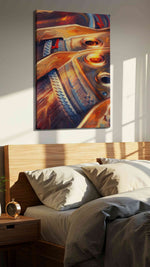 Harmonic Vibrations music canvas print, displayed in a bedroom