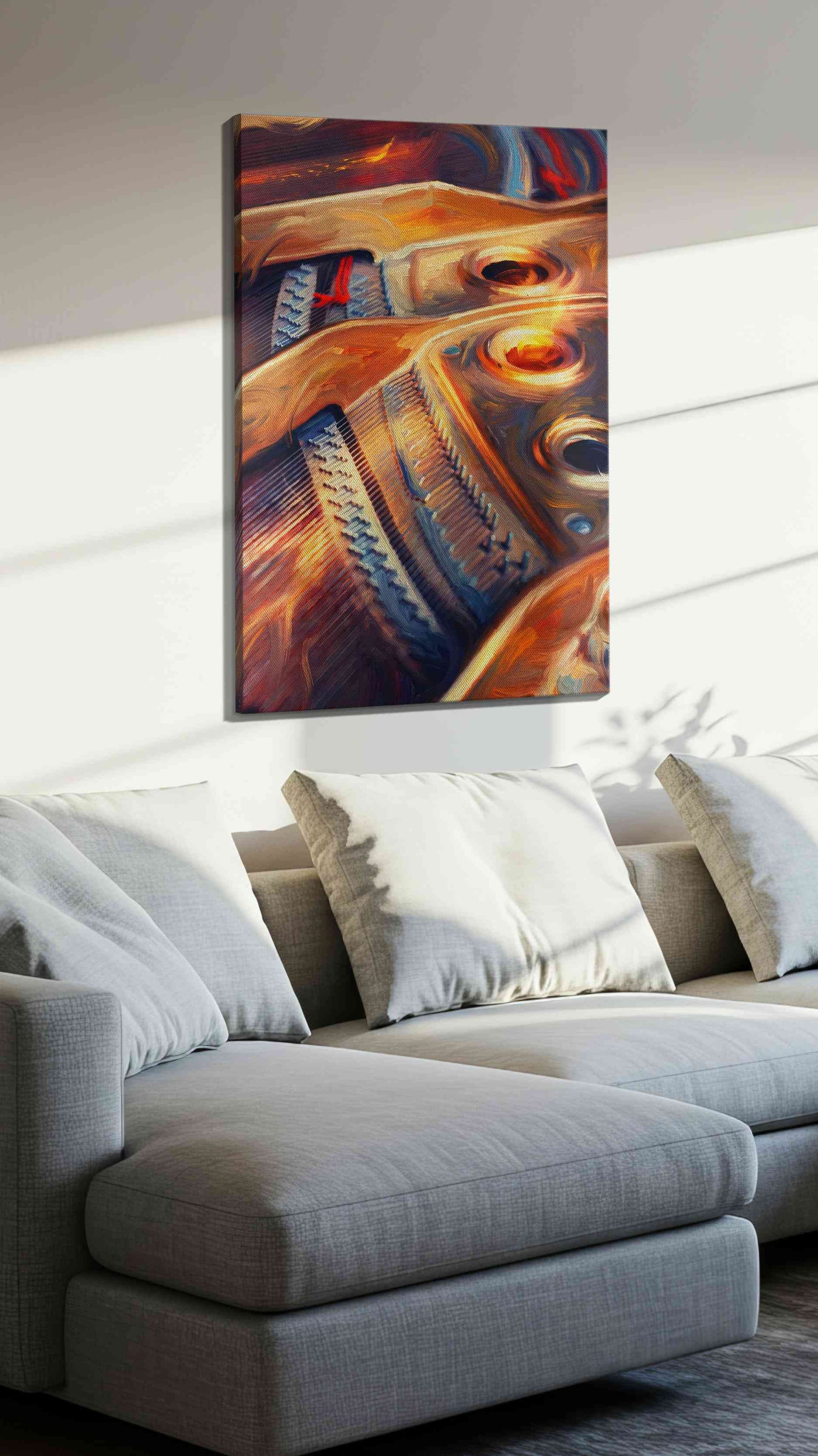 Harmonic Vibrations music canvas print, displayed in a living room