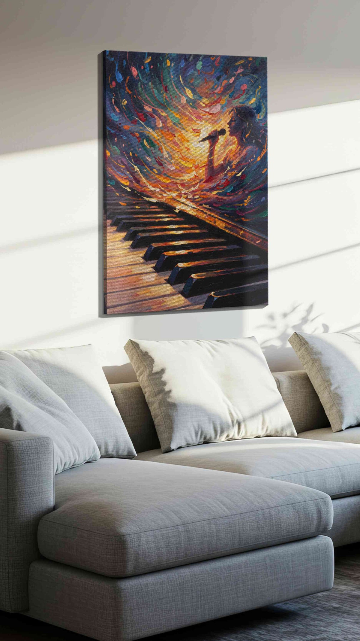 Harmonious Crescendo music canvas print, displayed in a living room