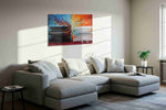 Harmonious Flames music canvas print, displayed in a living room