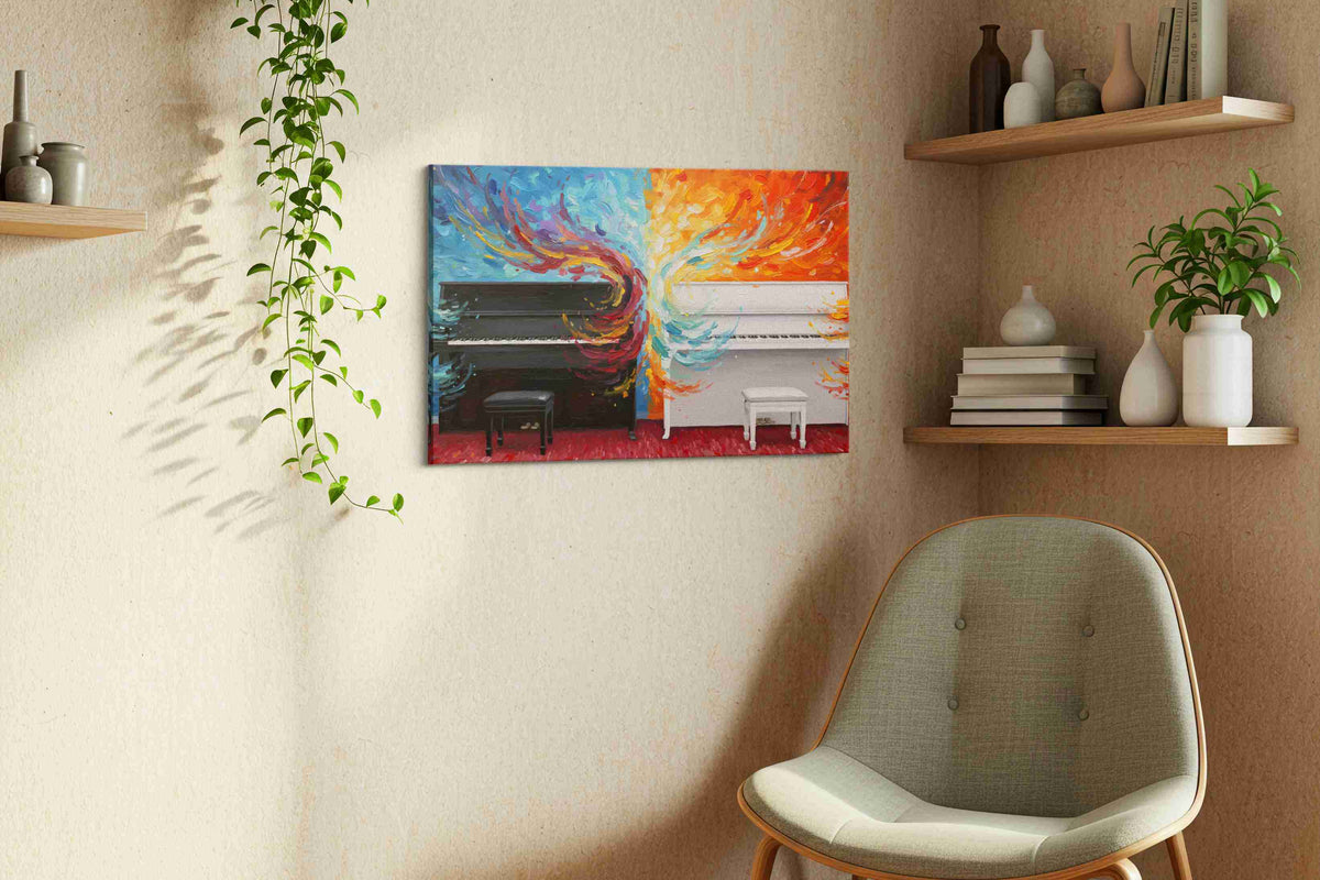 Harmonious Flames music canvas print in a living room scene