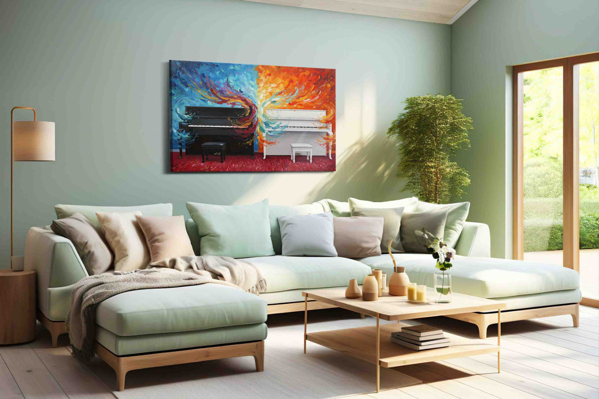 Harmonious Flames music canvas print, hanging on wall