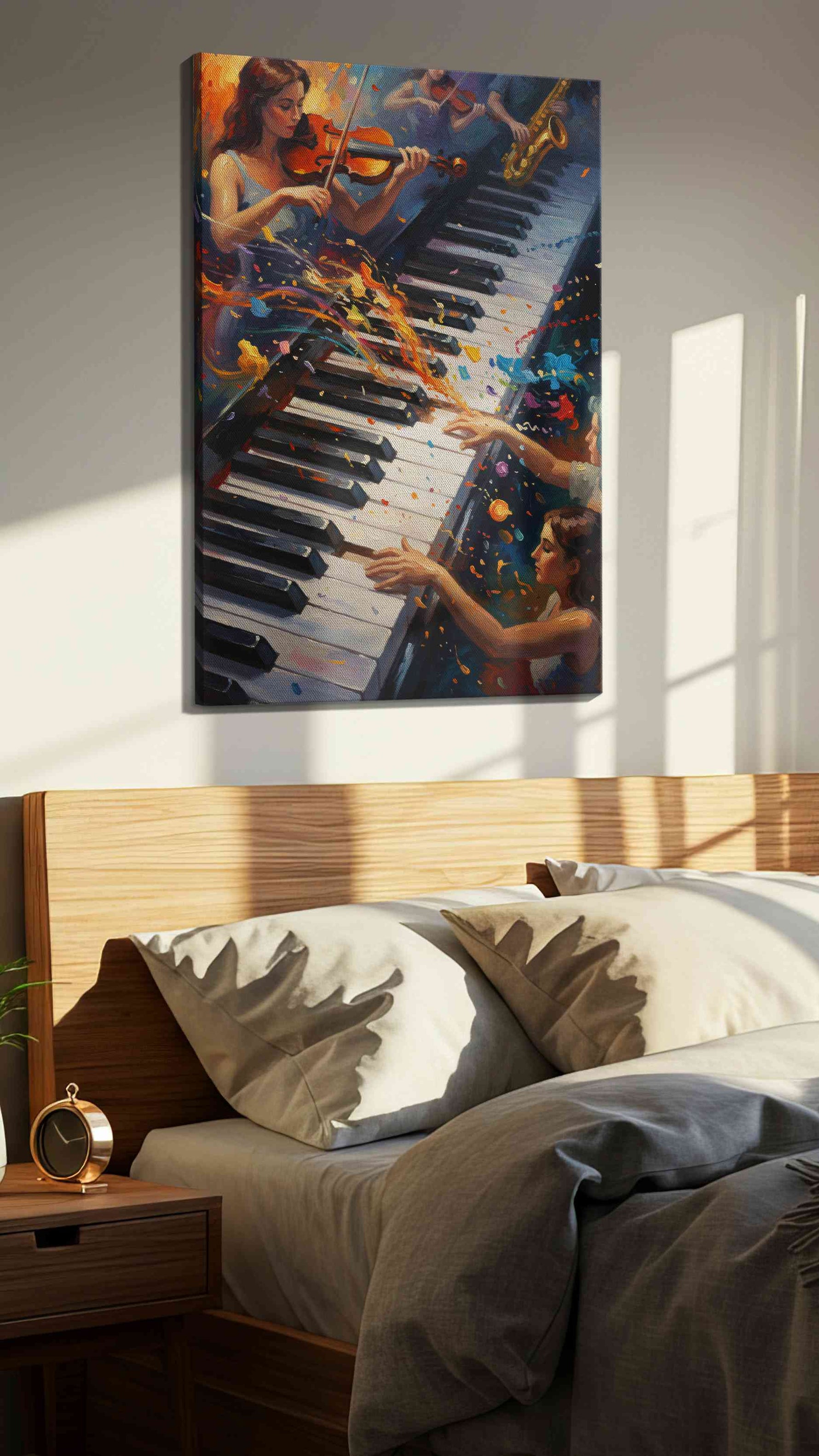 Harmonious Symphony in Color music canvas print, displayed in a bedroom