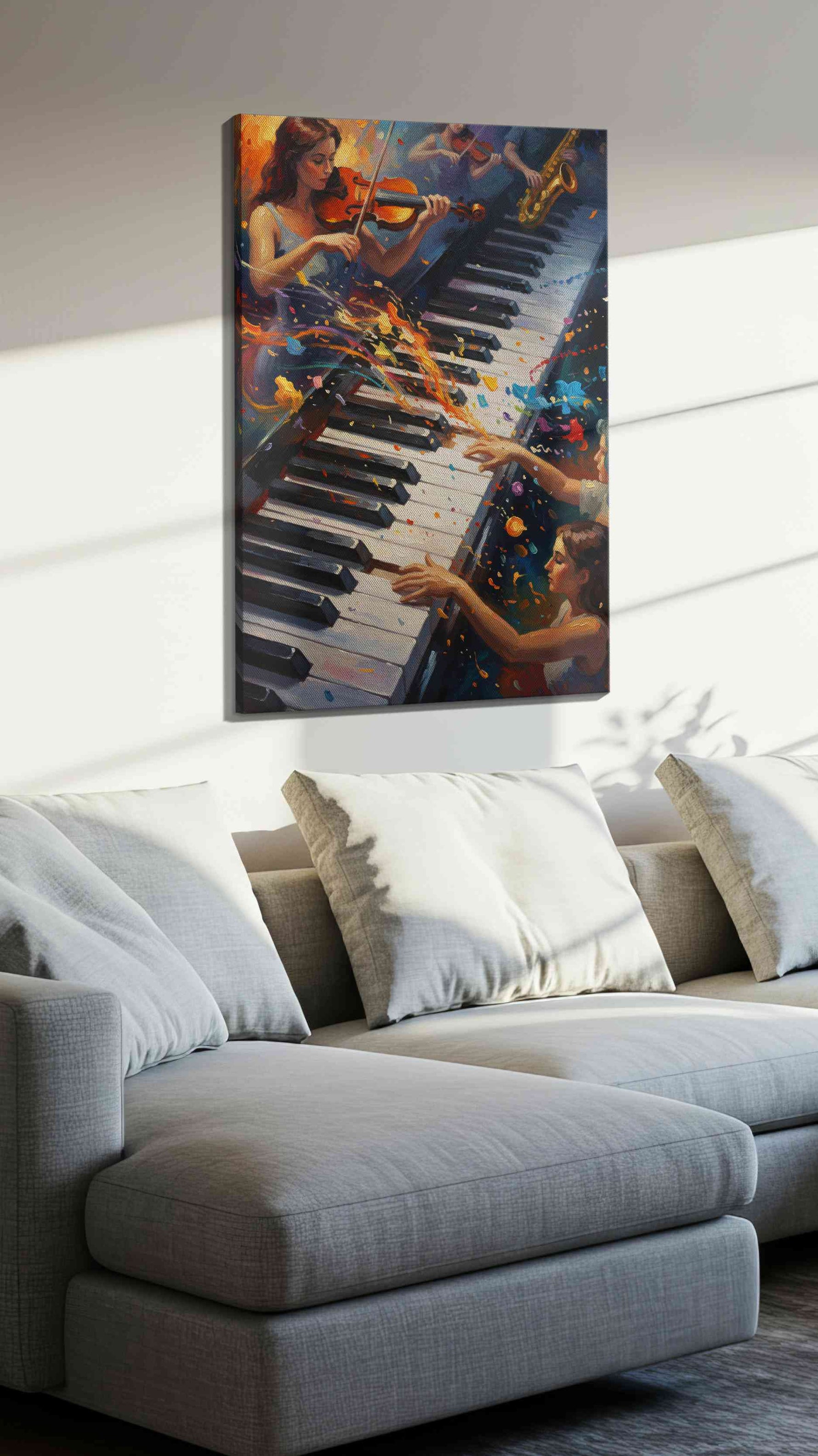 Harmonious Symphony in Color music canvas print, displayed in a living room