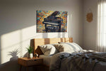 Harmonious Whirlwind Symphony music canvas print, displayed in a bedroom