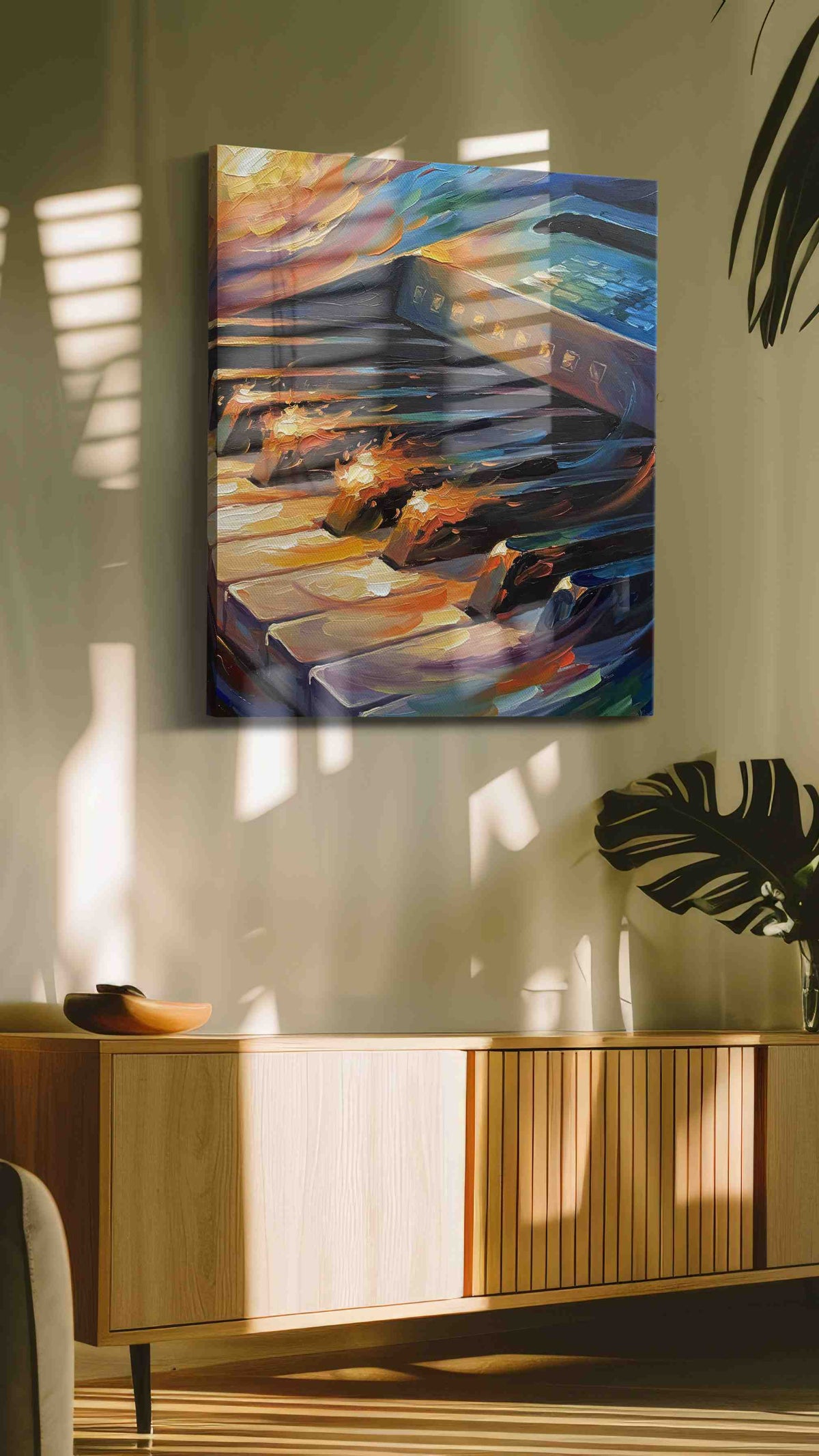 Harmony in Flames music canvas print, on wall, lifestyle preview