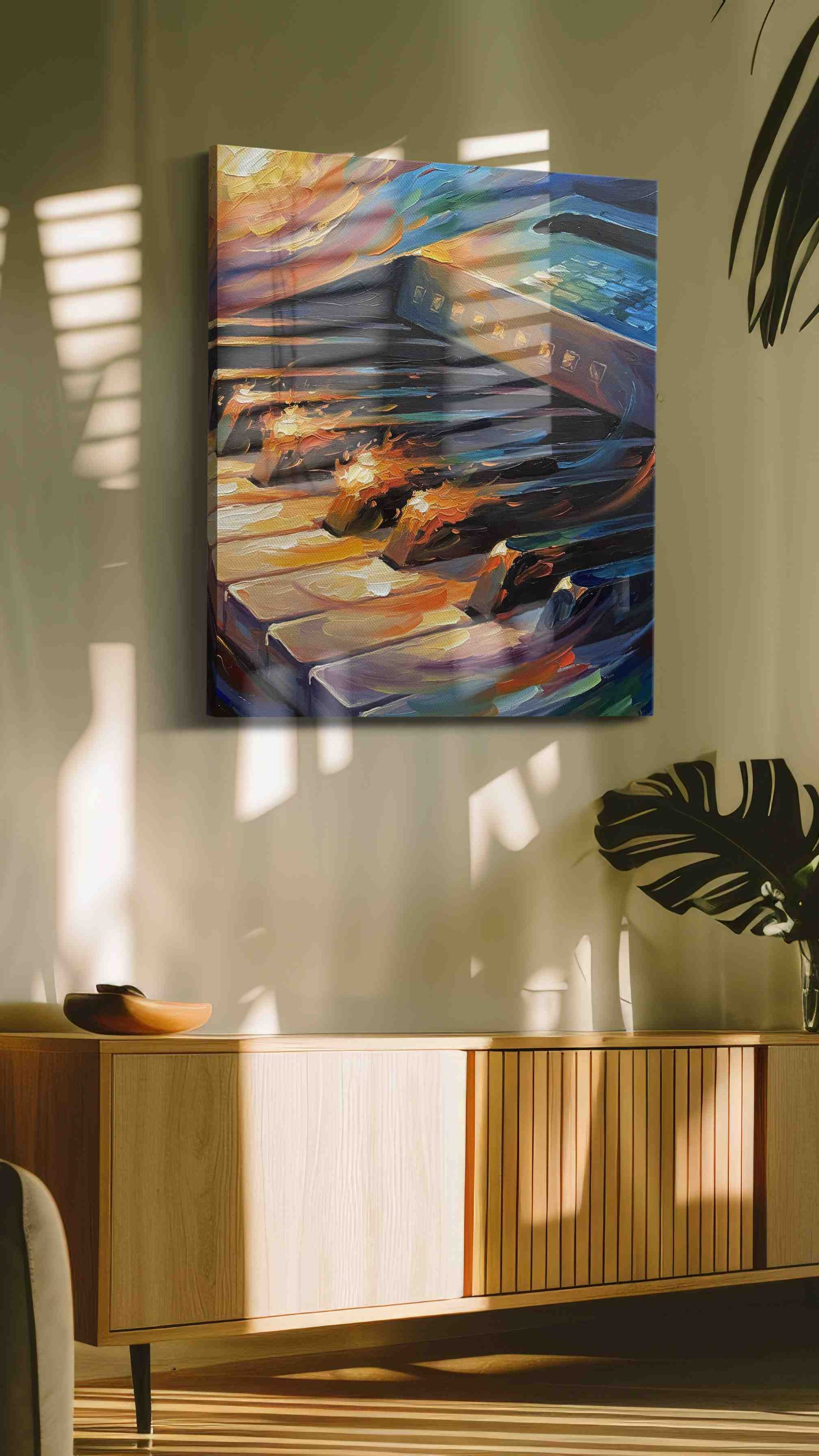 Harmony in Flames music canvas print, on wall, lifestyle preview