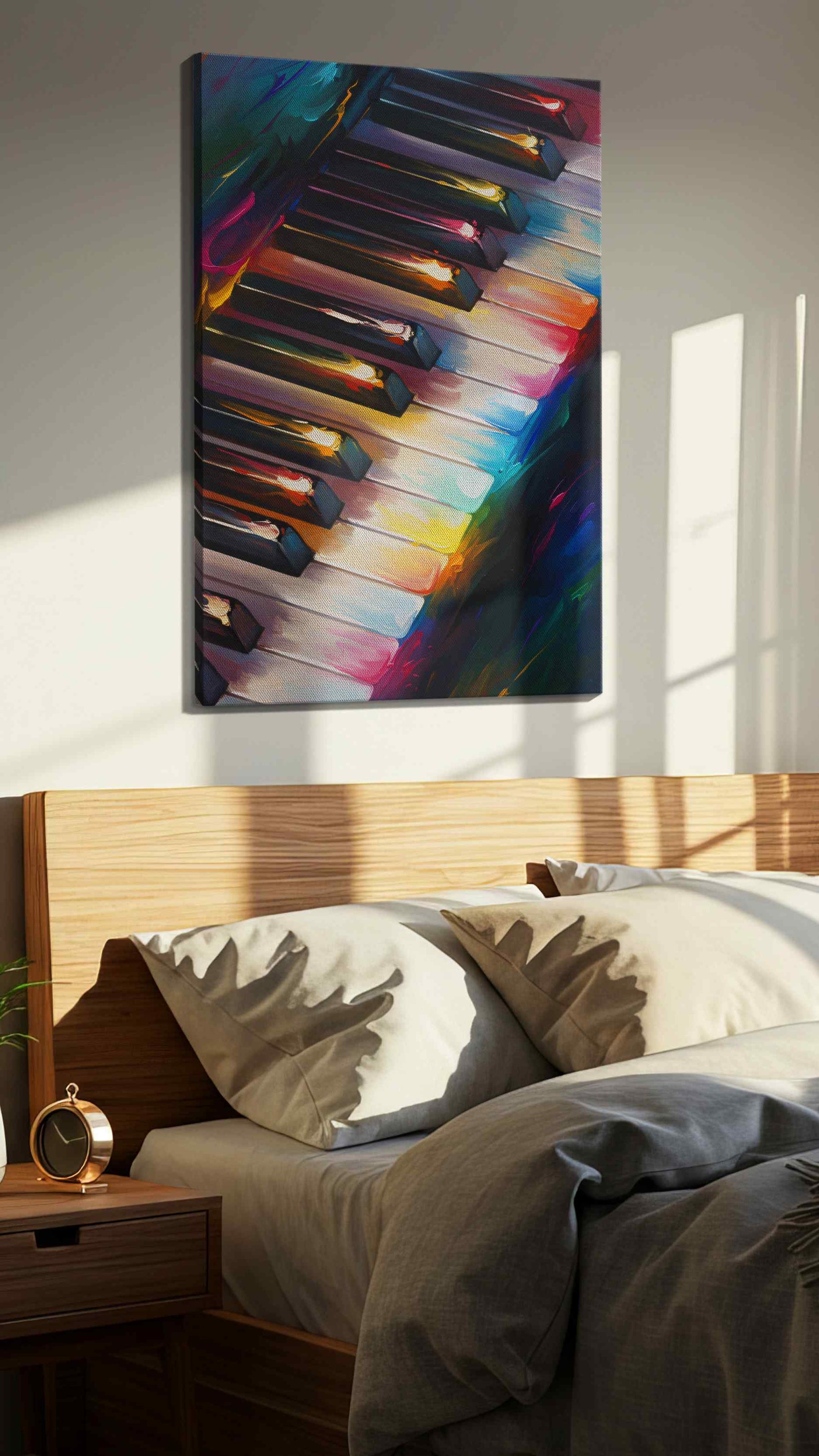 Harmony in Liquid Light music canvas print, displayed in a bedroom
