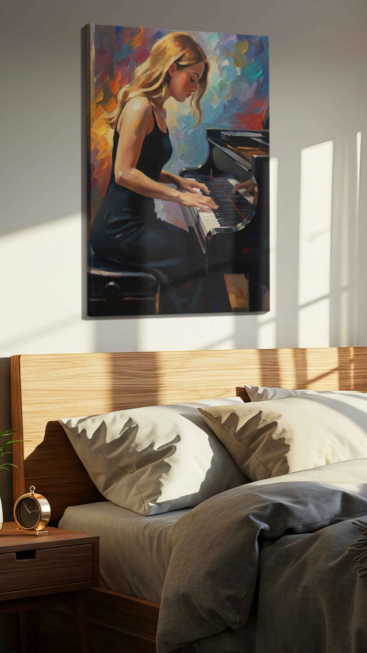 Harmony in Motion music canvas print, displayed in a bedroom
