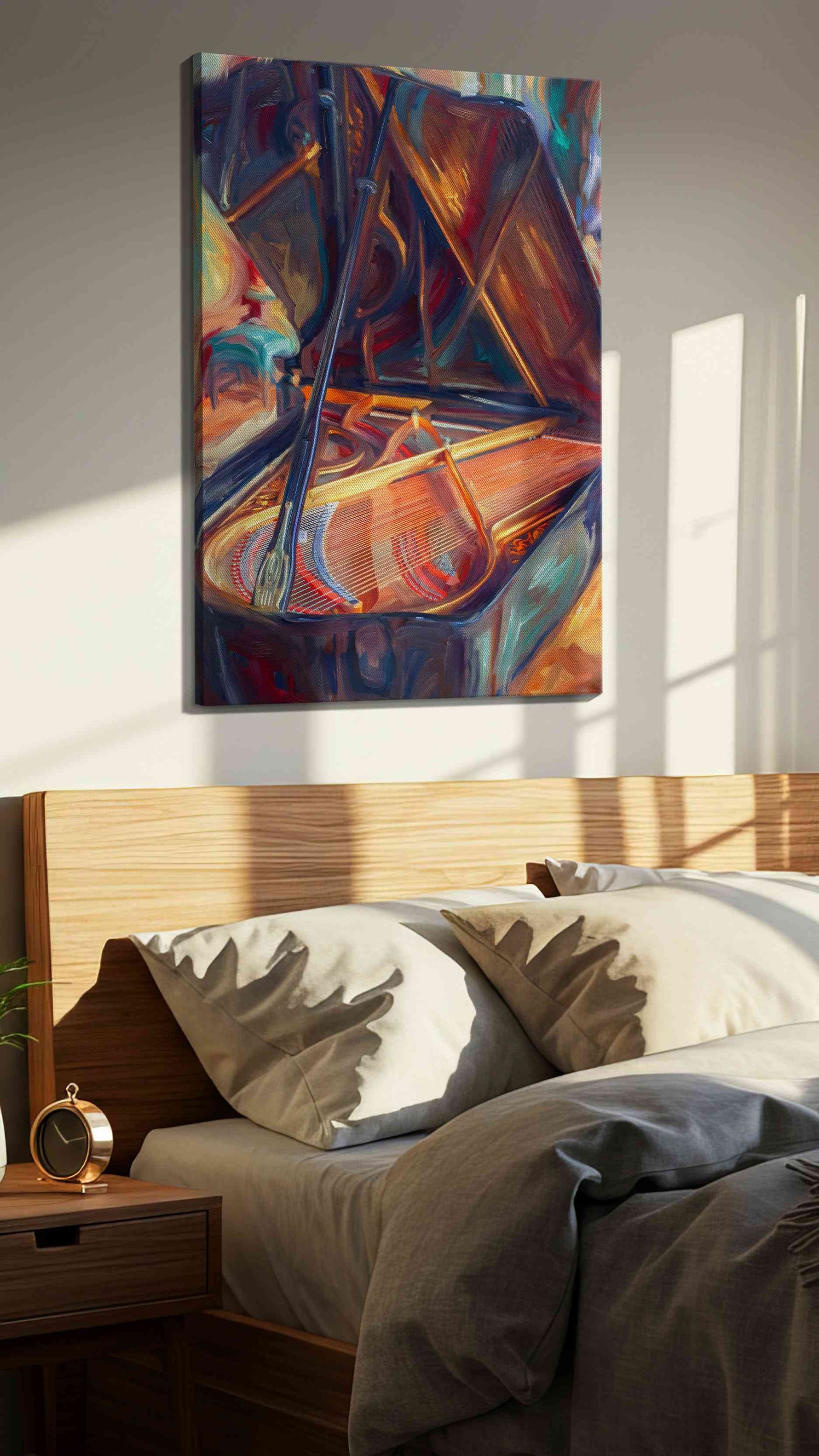 Harmony of Color and Sound music canvas print, displayed in a bedroom