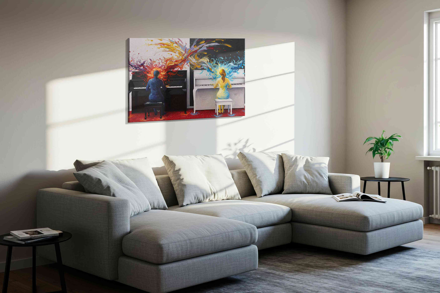 Harmony of Dual Flames – music canvas wall art, gallery-wrapped, ready to hang