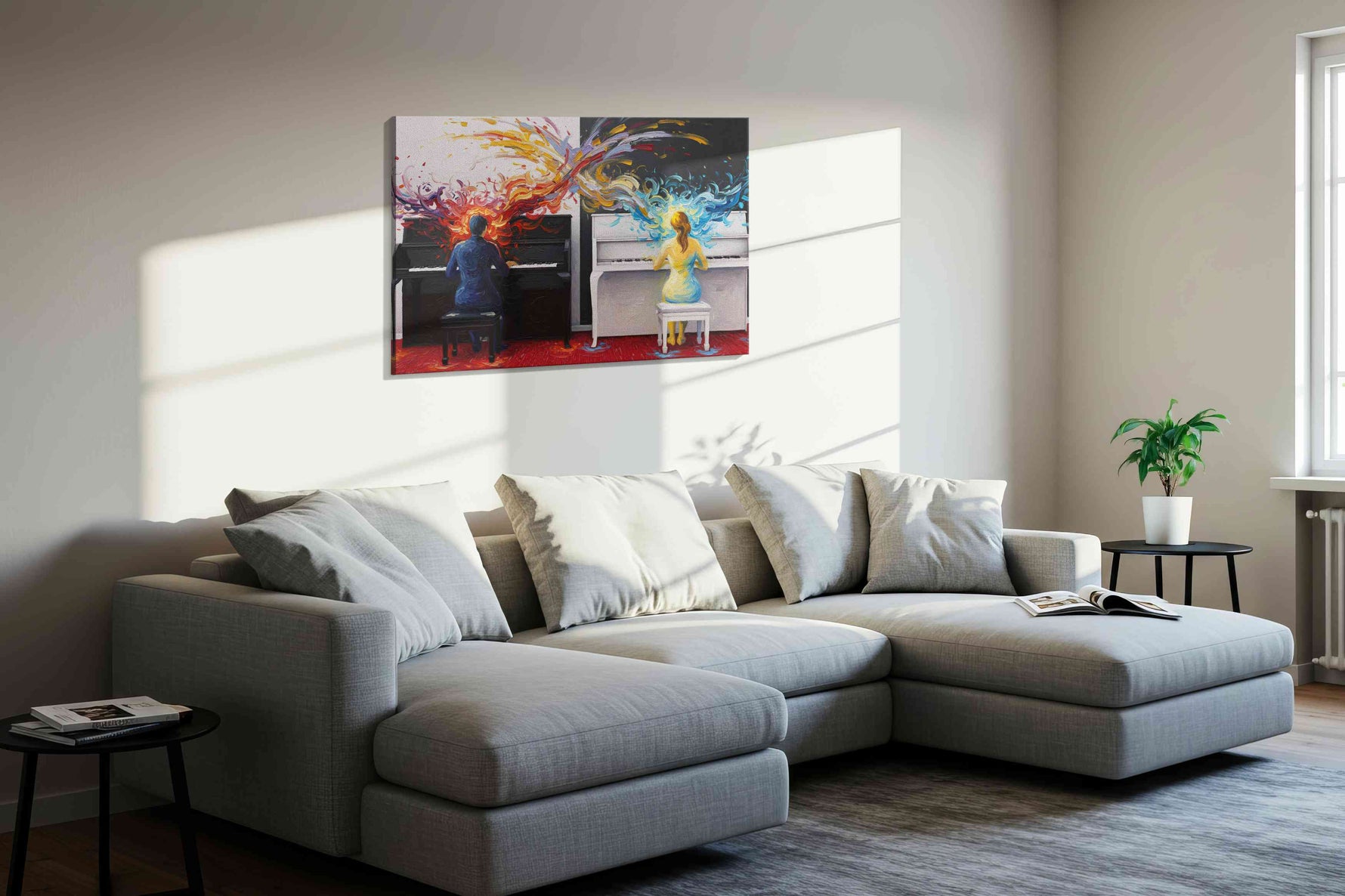 Harmony of Dual Flames – music canvas wall art, gallery-wrapped, ready to hang