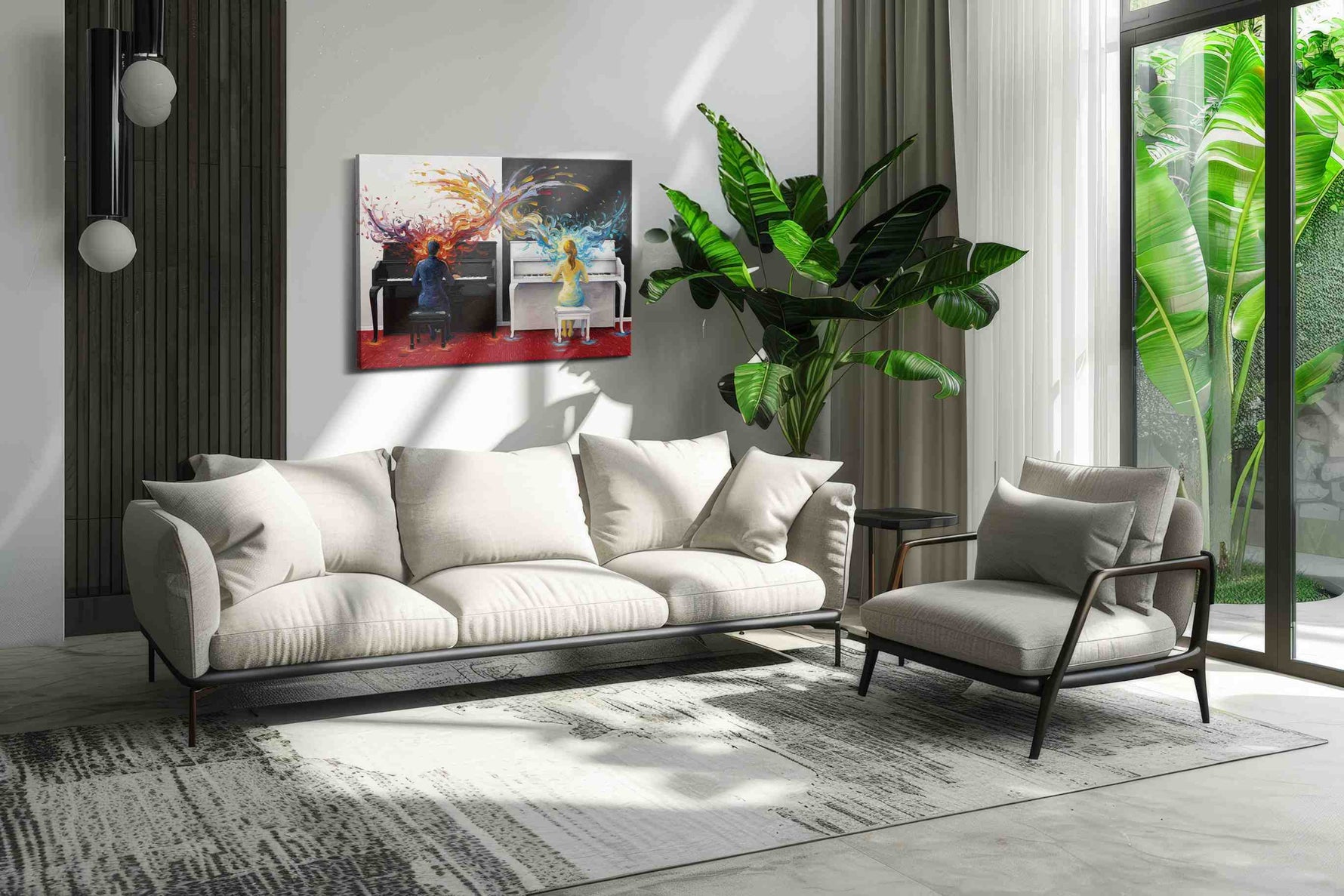Harmony of Dual Flames music canvas print, on wall, lifestyle preview