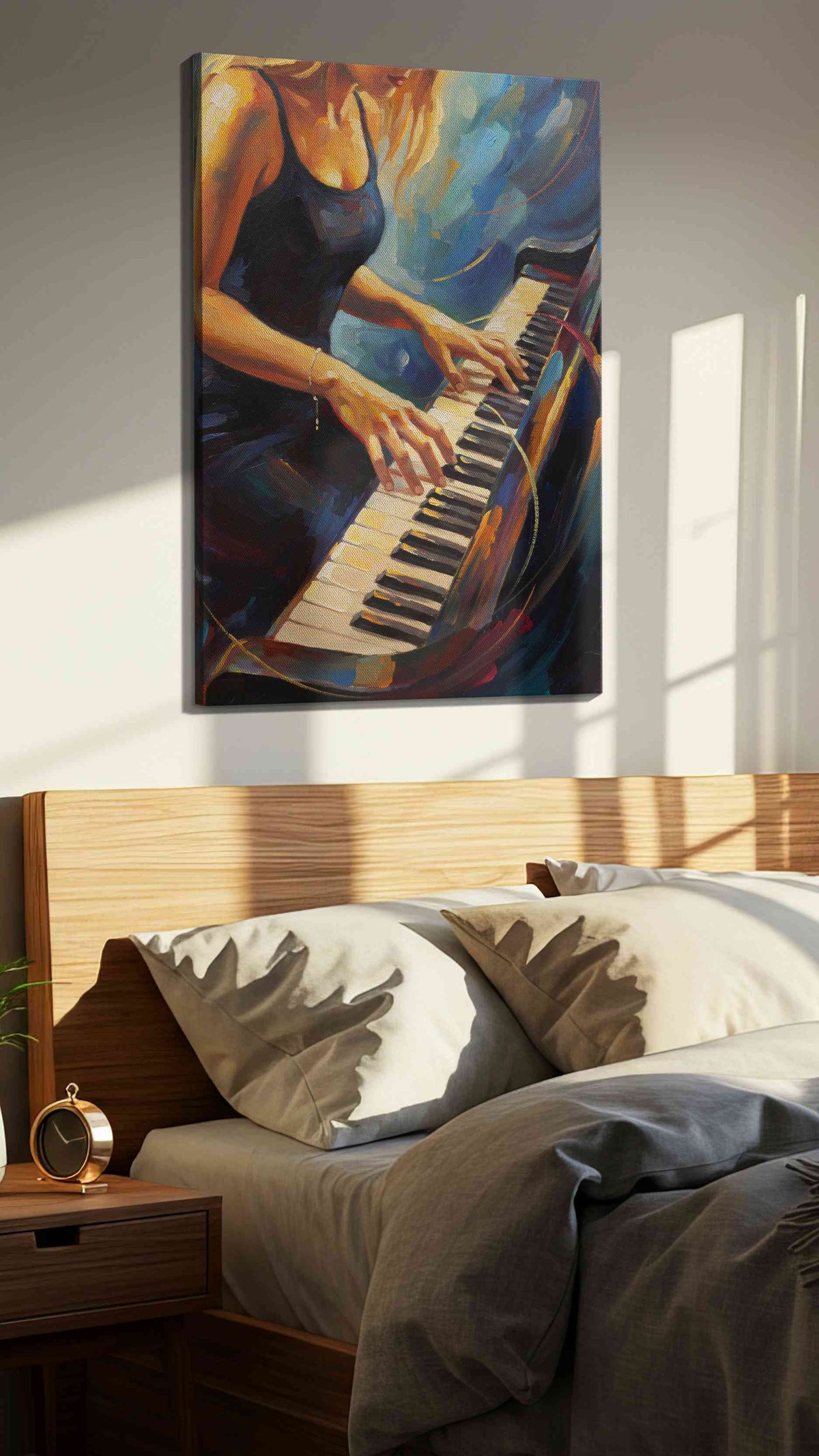 Melodic Reverie music canvas print, displayed in a bedroom