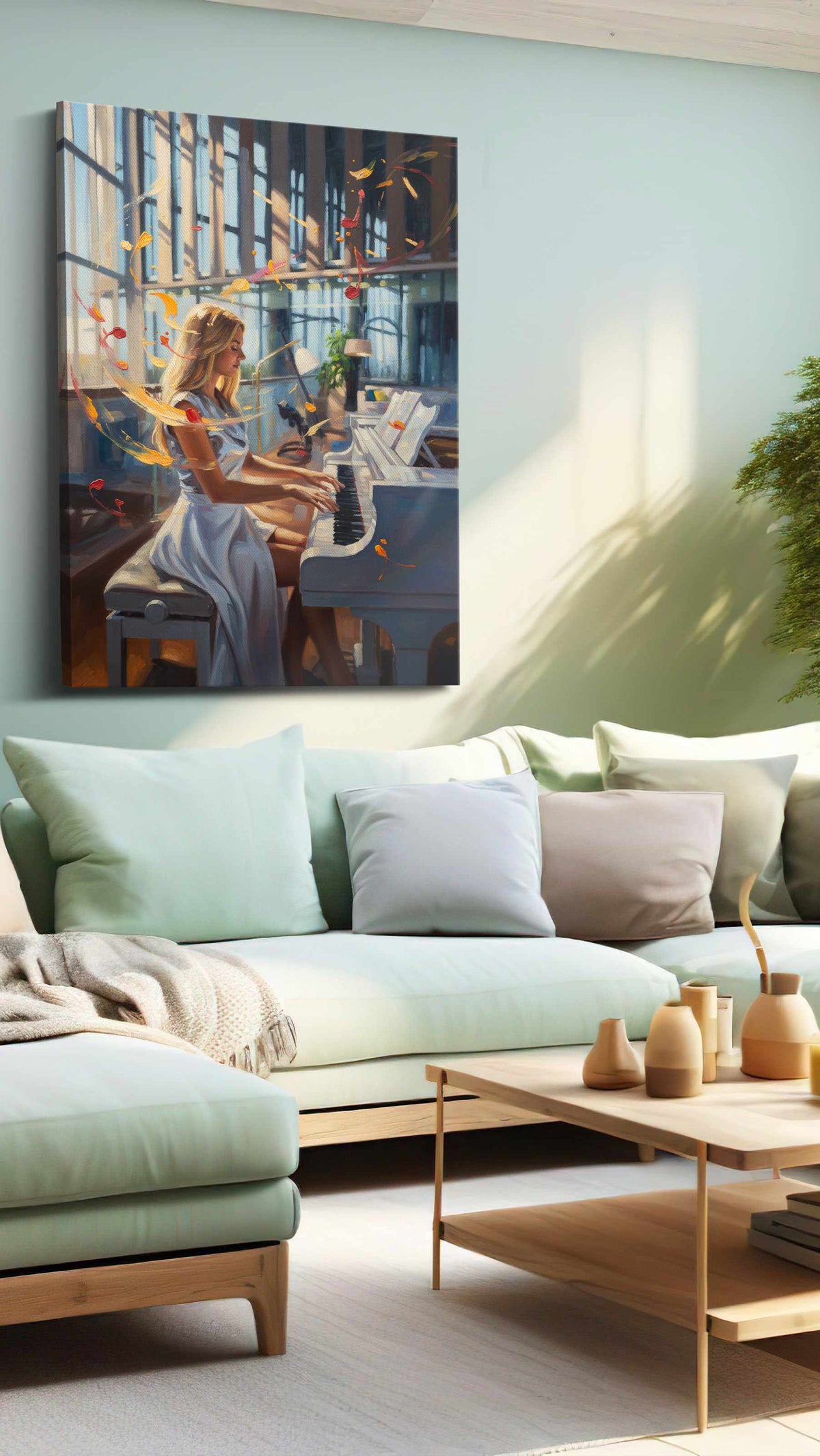 Melodic Sunbeams music canvas print, hanging on wall