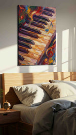 Melodic Waves of Color II music canvas print, displayed in a bedroom