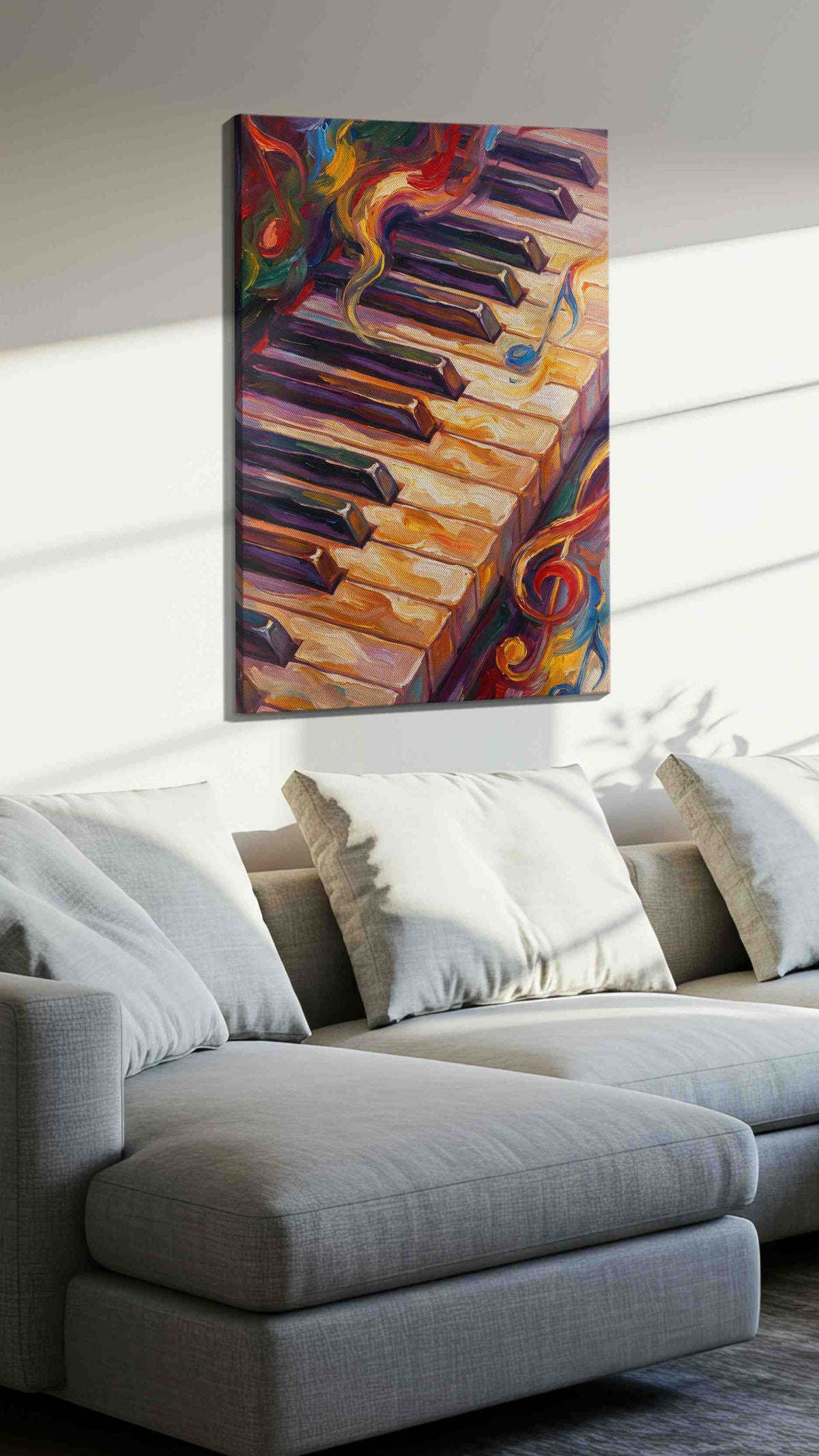 Melodic Waves of Color II music canvas print, displayed in a living room