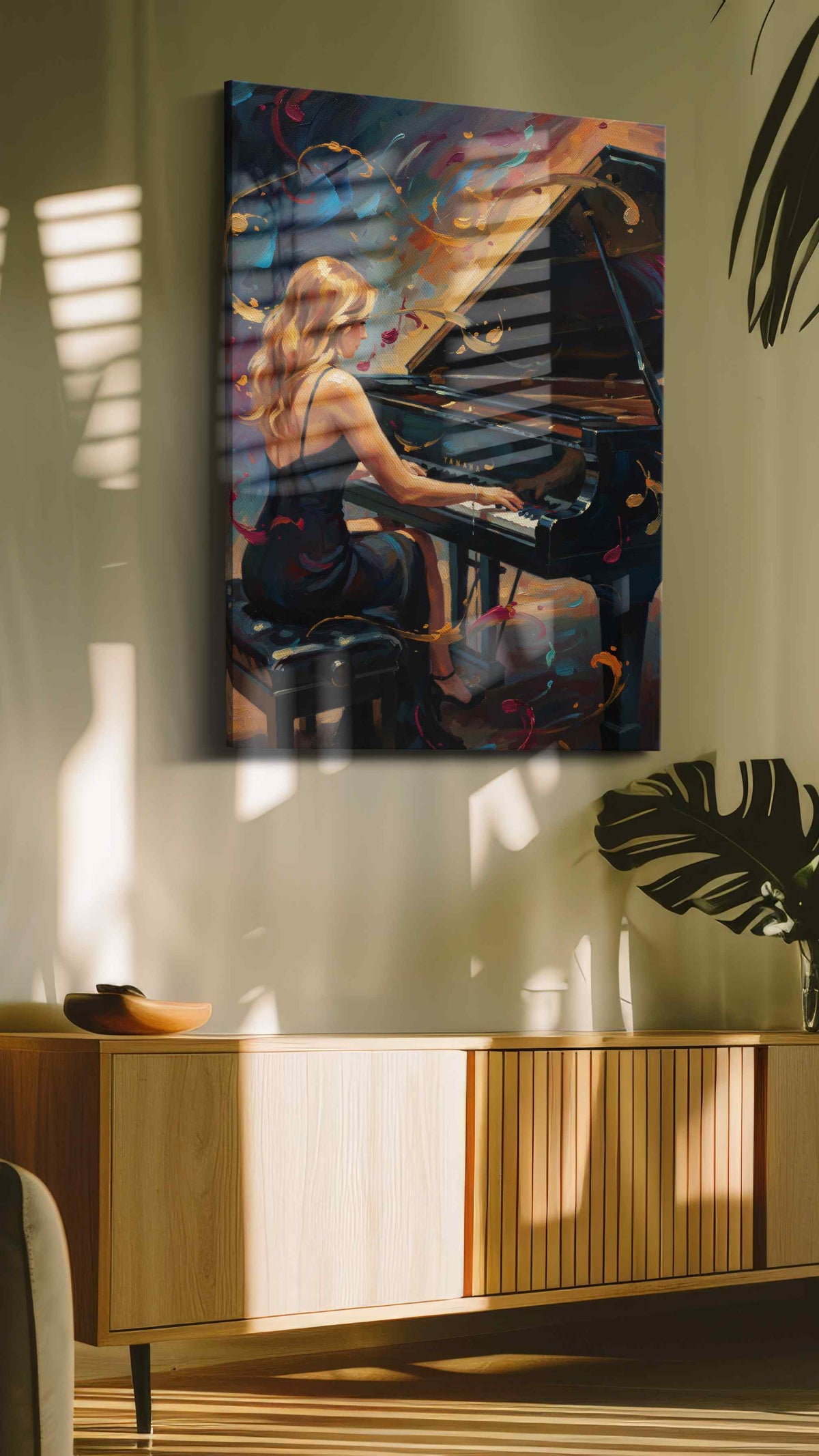Melodic Whirlwind music canvas print in a contemporary interior mockup