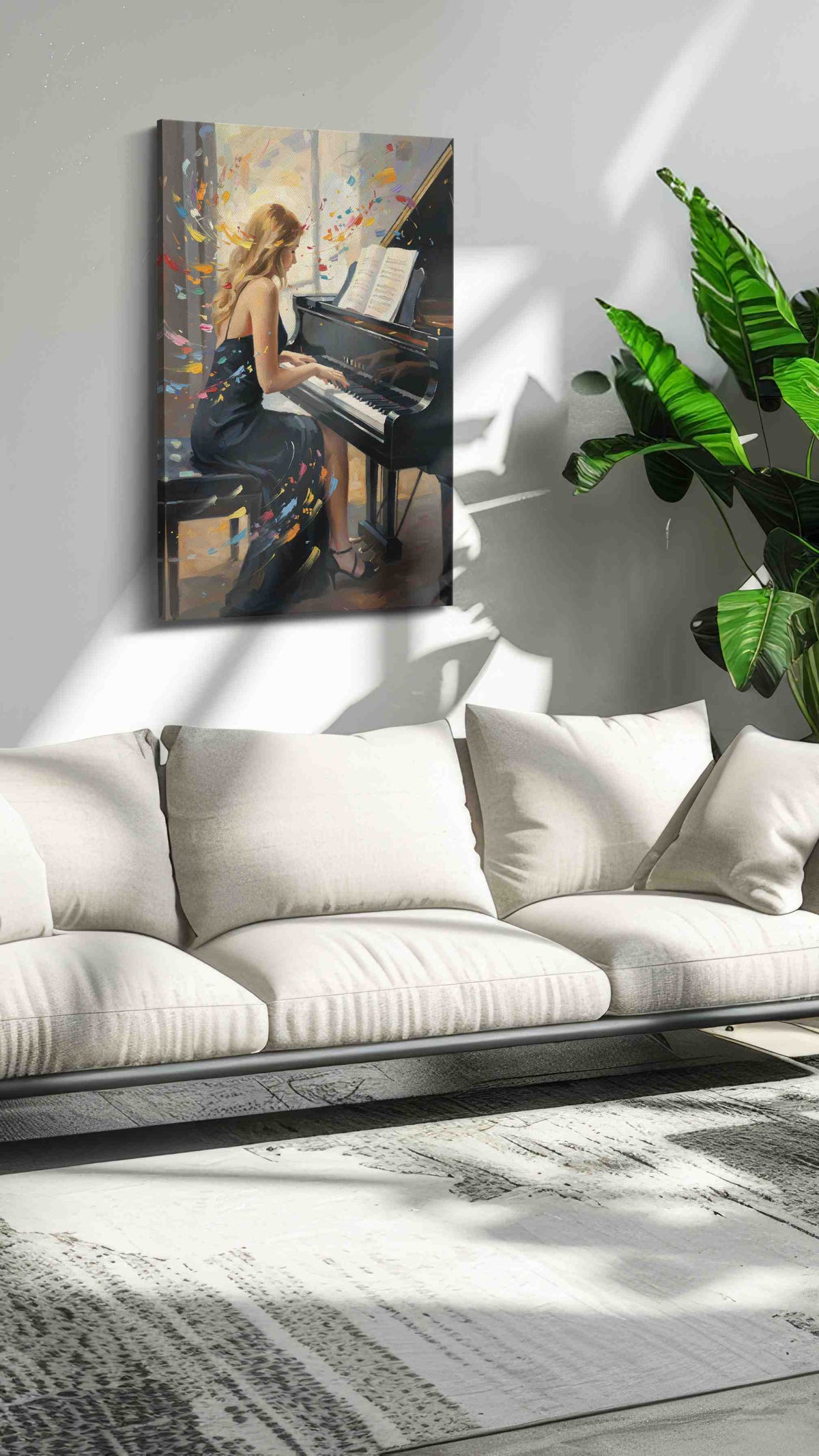 Melodic Whirlwind II music canvas print in a modern interior mockup