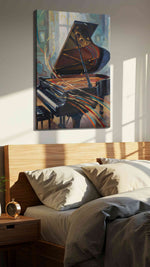 Melodies in Motion II music canvas print, displayed in a bedroom