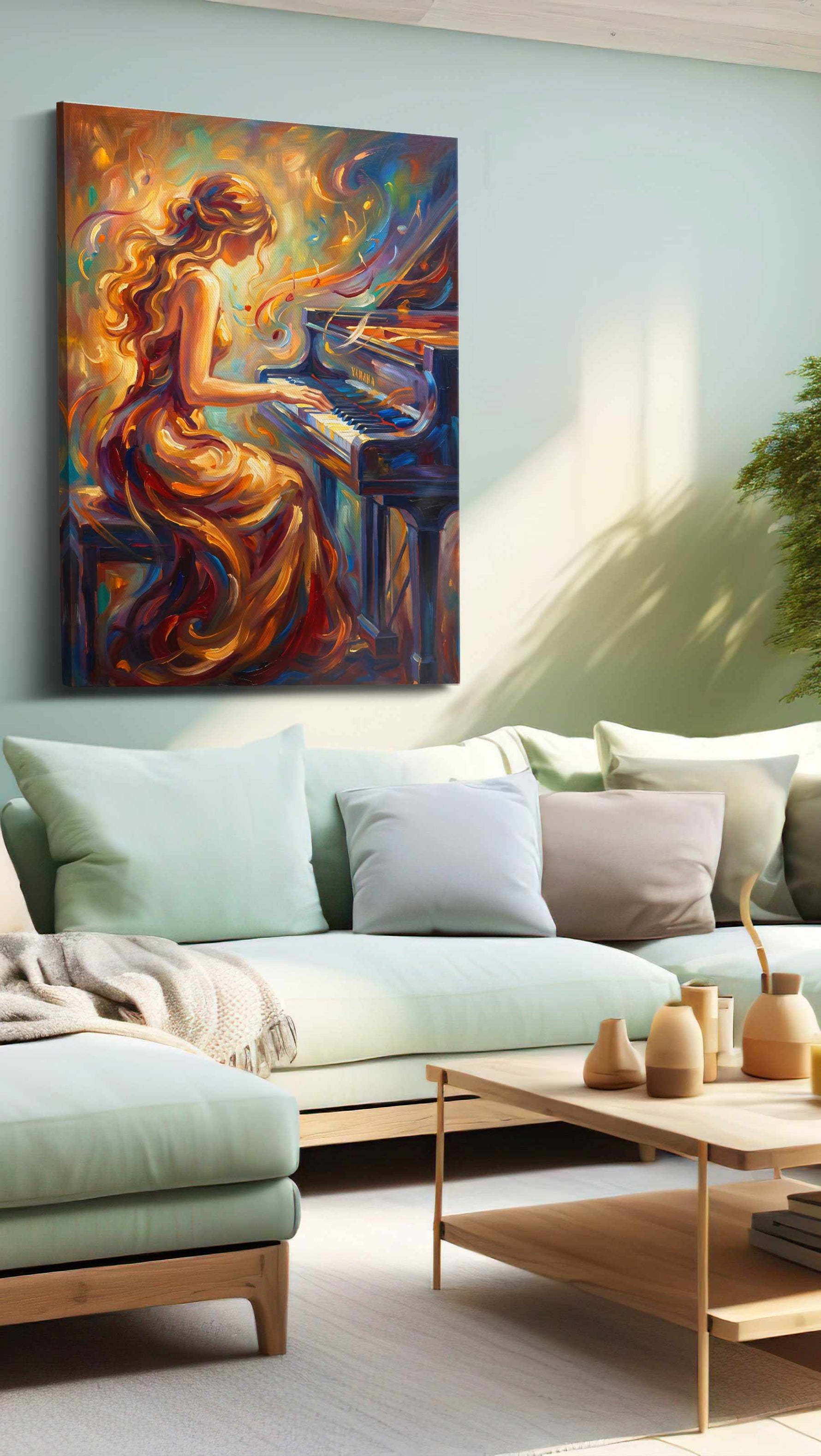 Melodies of Fire and Grace music canvas print shown in a wall scene