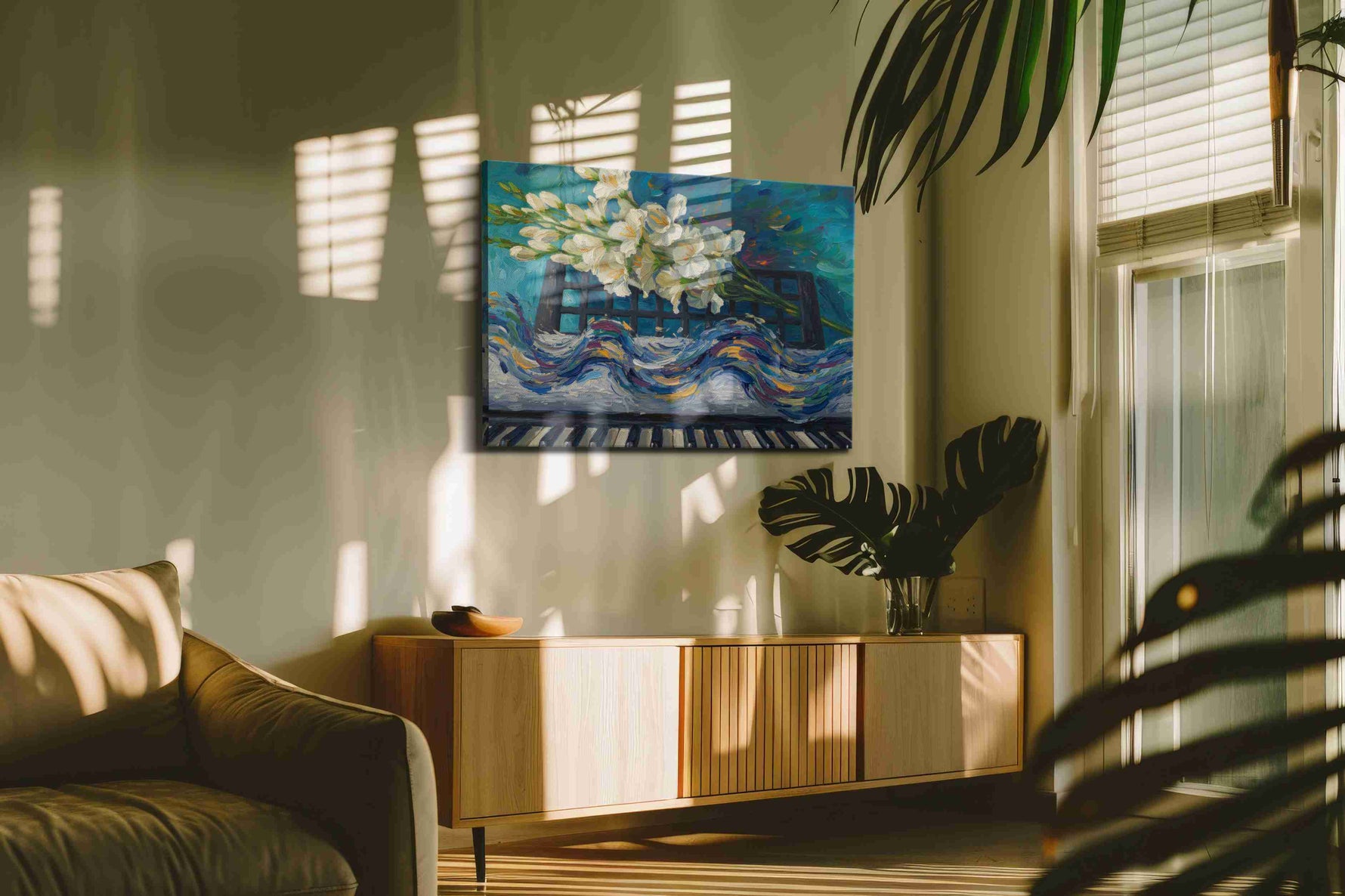Melody in Bloom music canvas print in a contemporary interior mockup