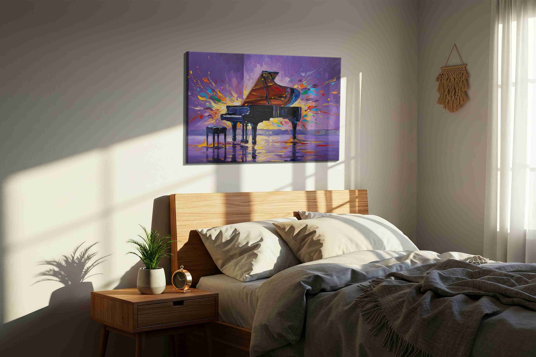 Melody in Motion II music canvas print, displayed in a bedroom