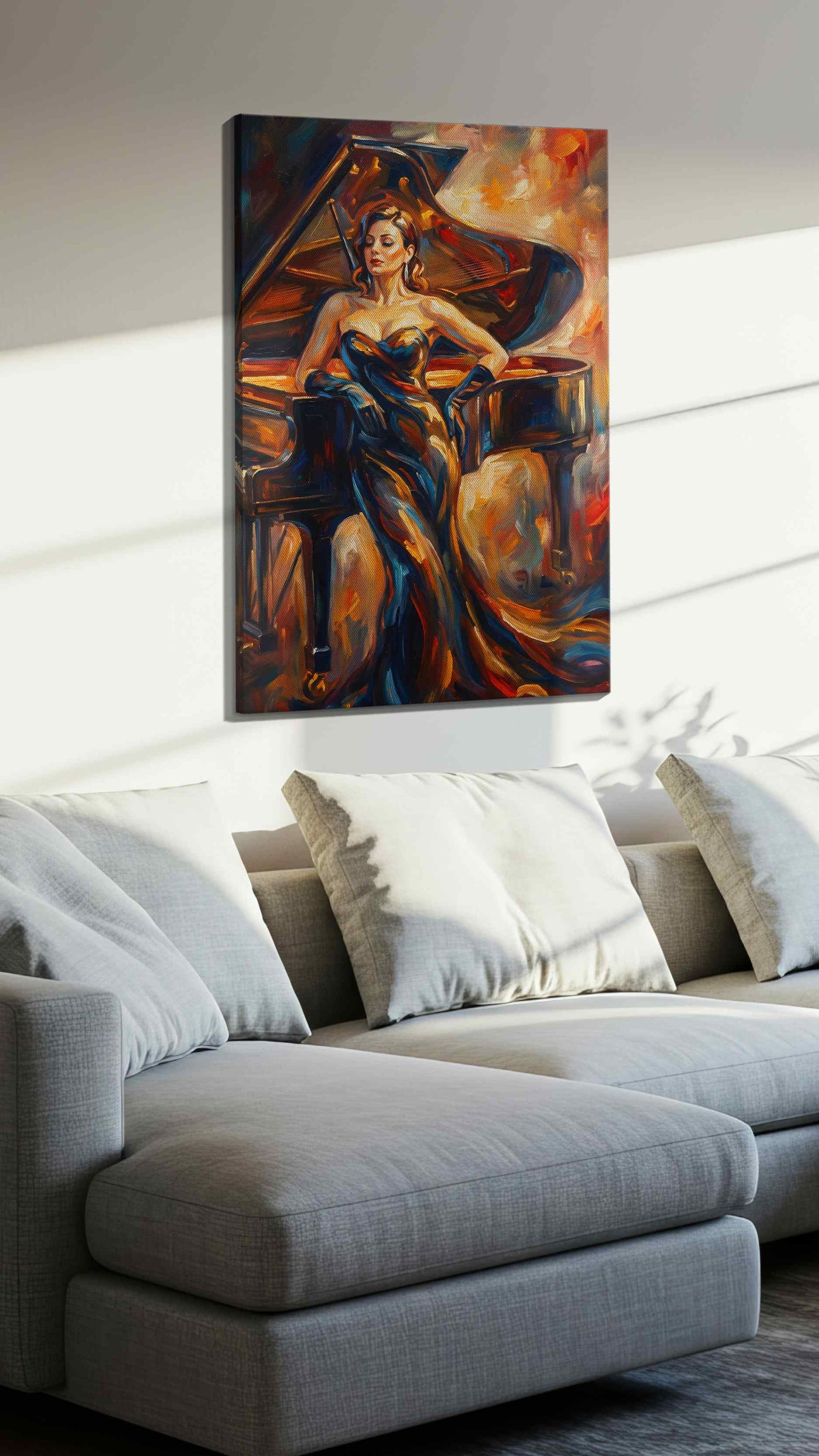 Melody of Fire and Elegance music canvas print, displayed in a living room