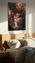 Melody of Midnight Reflections music canvas print, displayed in a bedroom