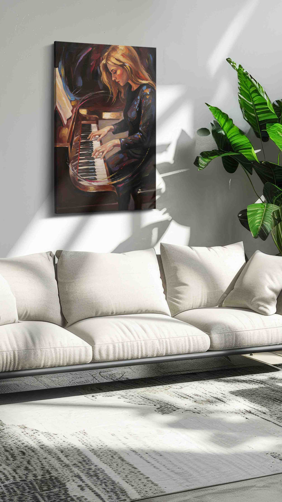 Melody of Midnight Reflections music canvas print in a hung canvas mockup