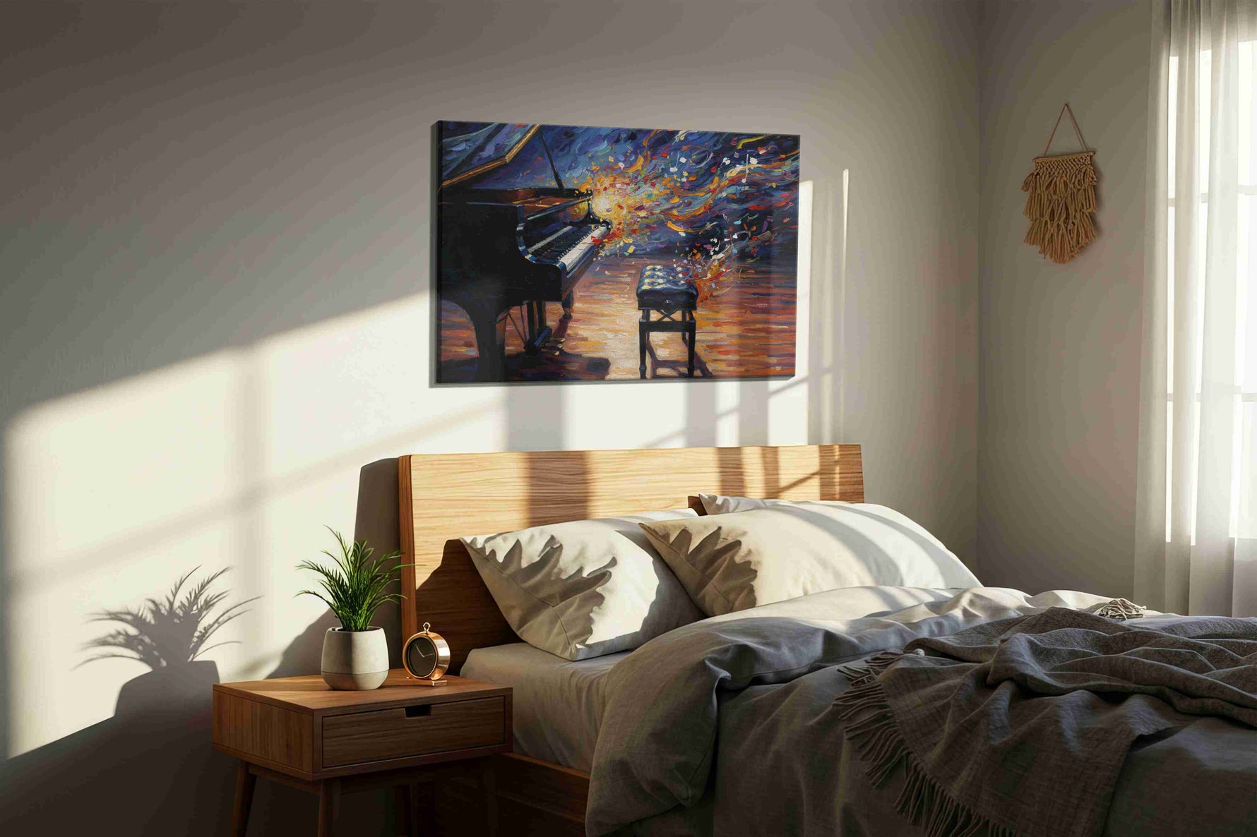 Melody of the Night music canvas print, displayed in a bedroom