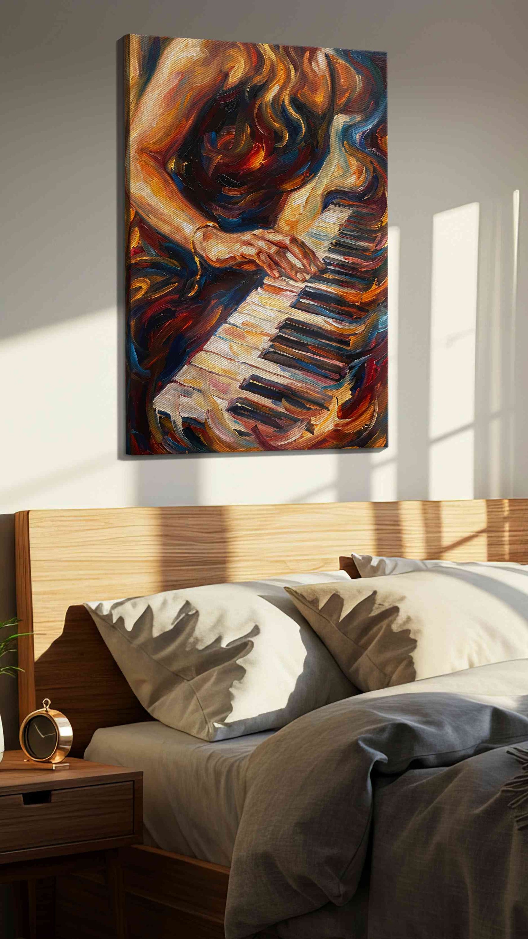 Symphony in Motion music canvas print, displayed in a bedroom