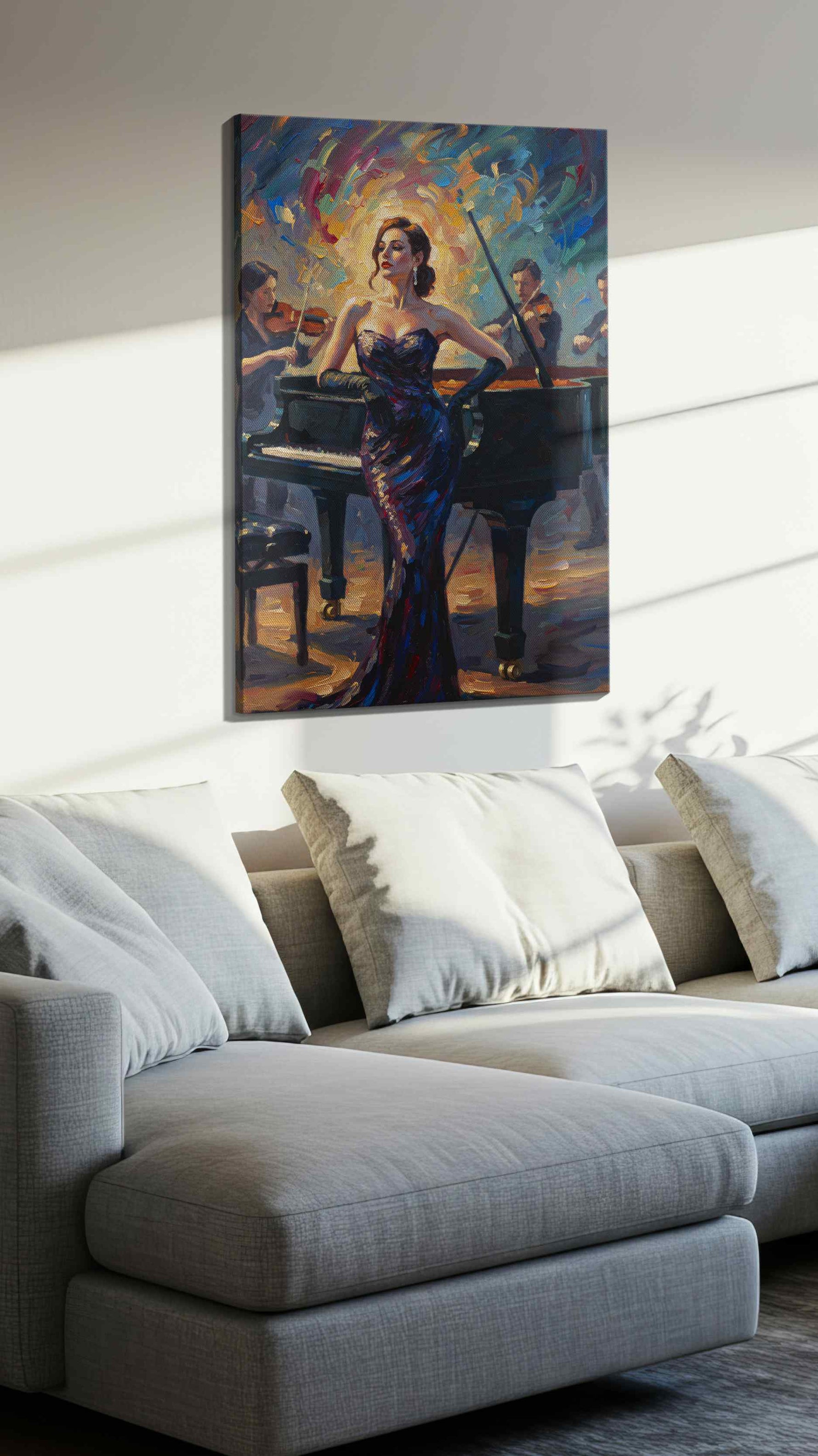 Symphony in Silhouette music canvas print, displayed in a living room