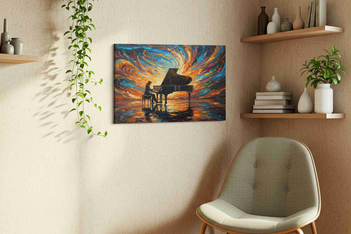 Symphony of Colors II music canvas print styled in a living room