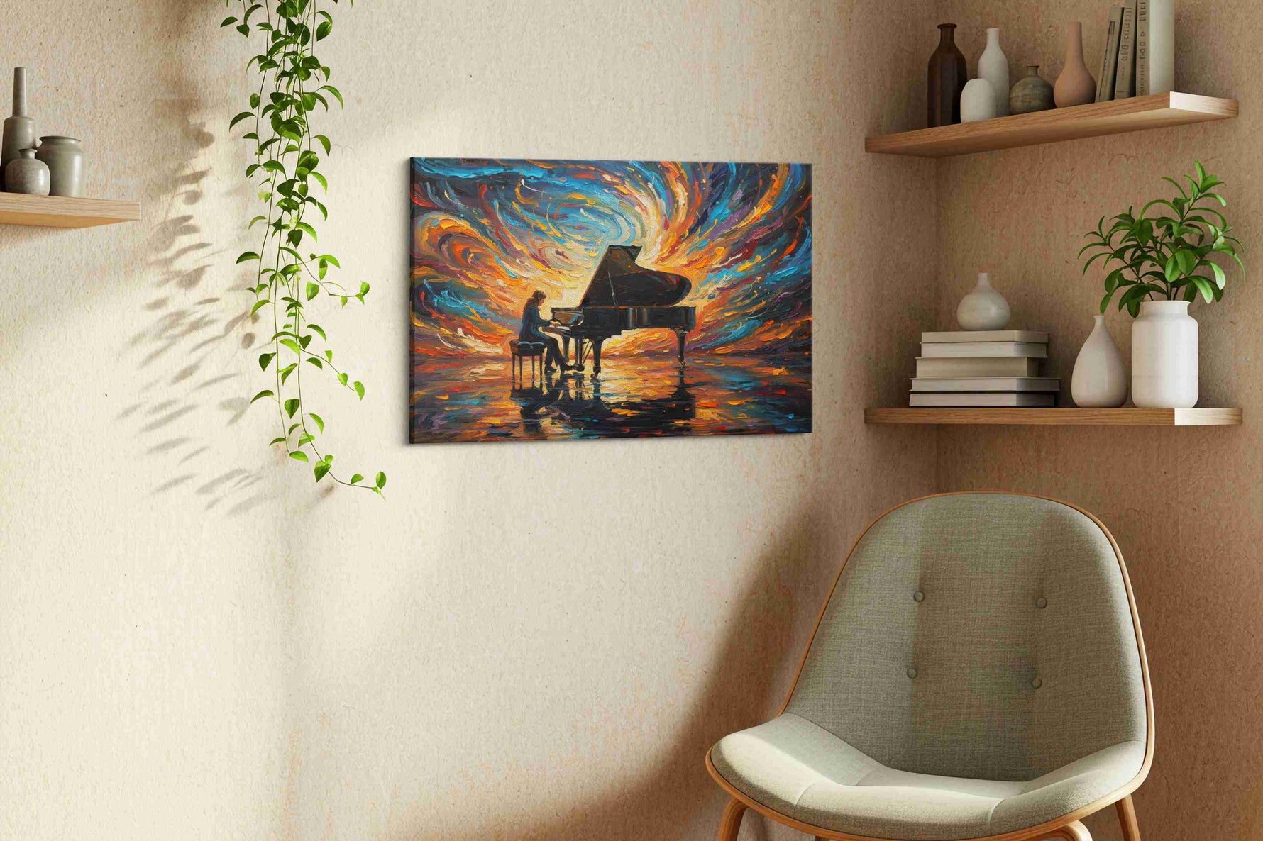 Symphony of Colors II music canvas print styled in a living room