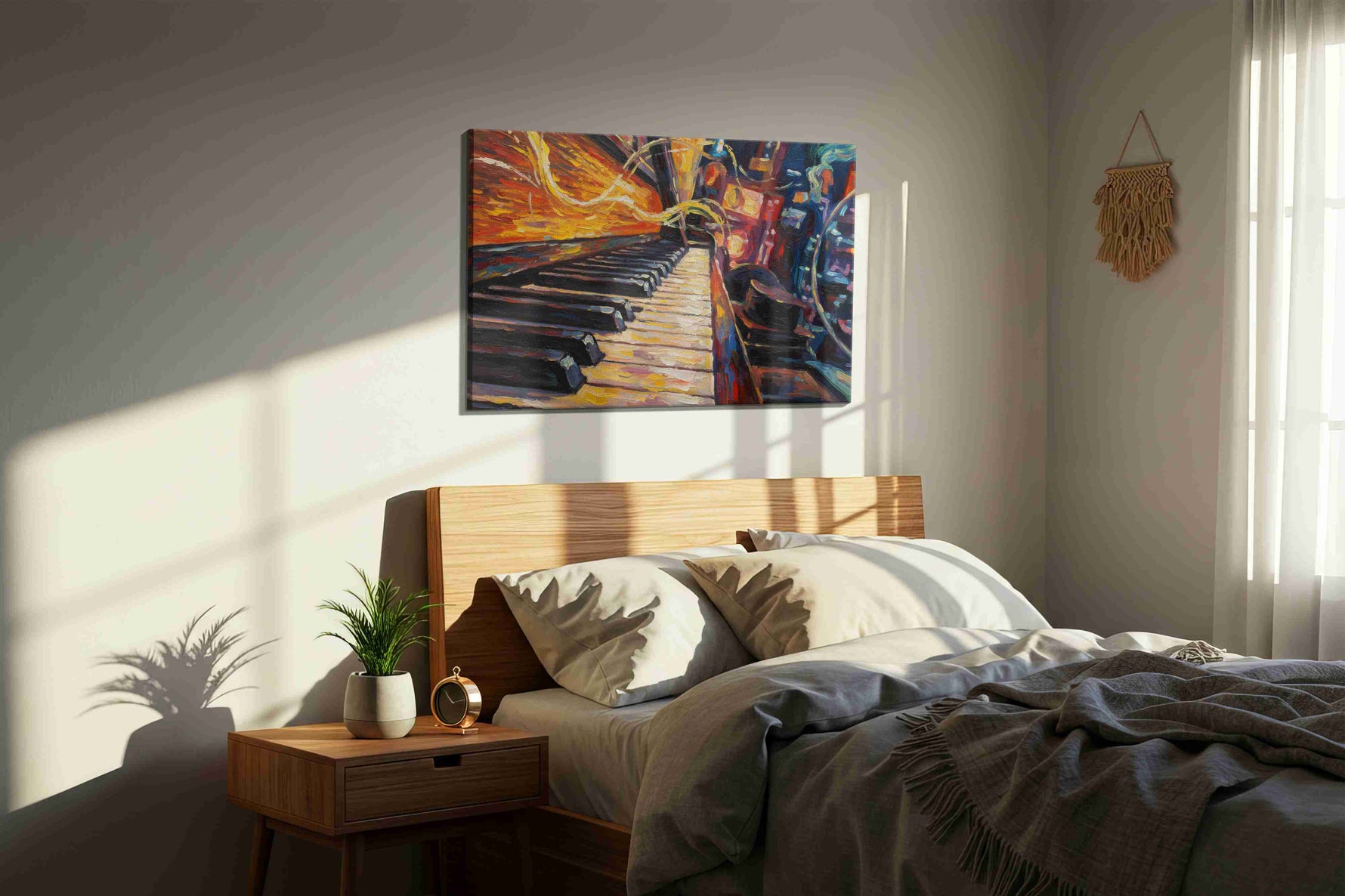 Symphony of Colors III music canvas print, displayed in a bedroom