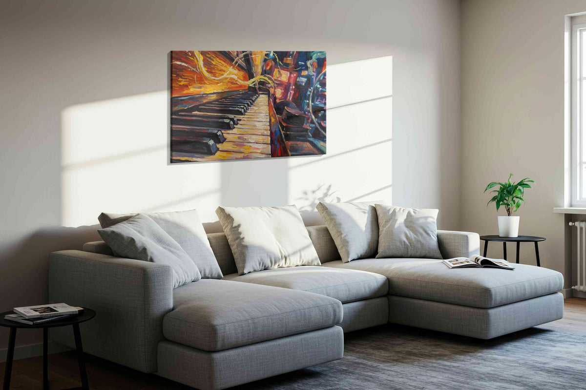 Symphony of Colors III music canvas print, displayed in a living room