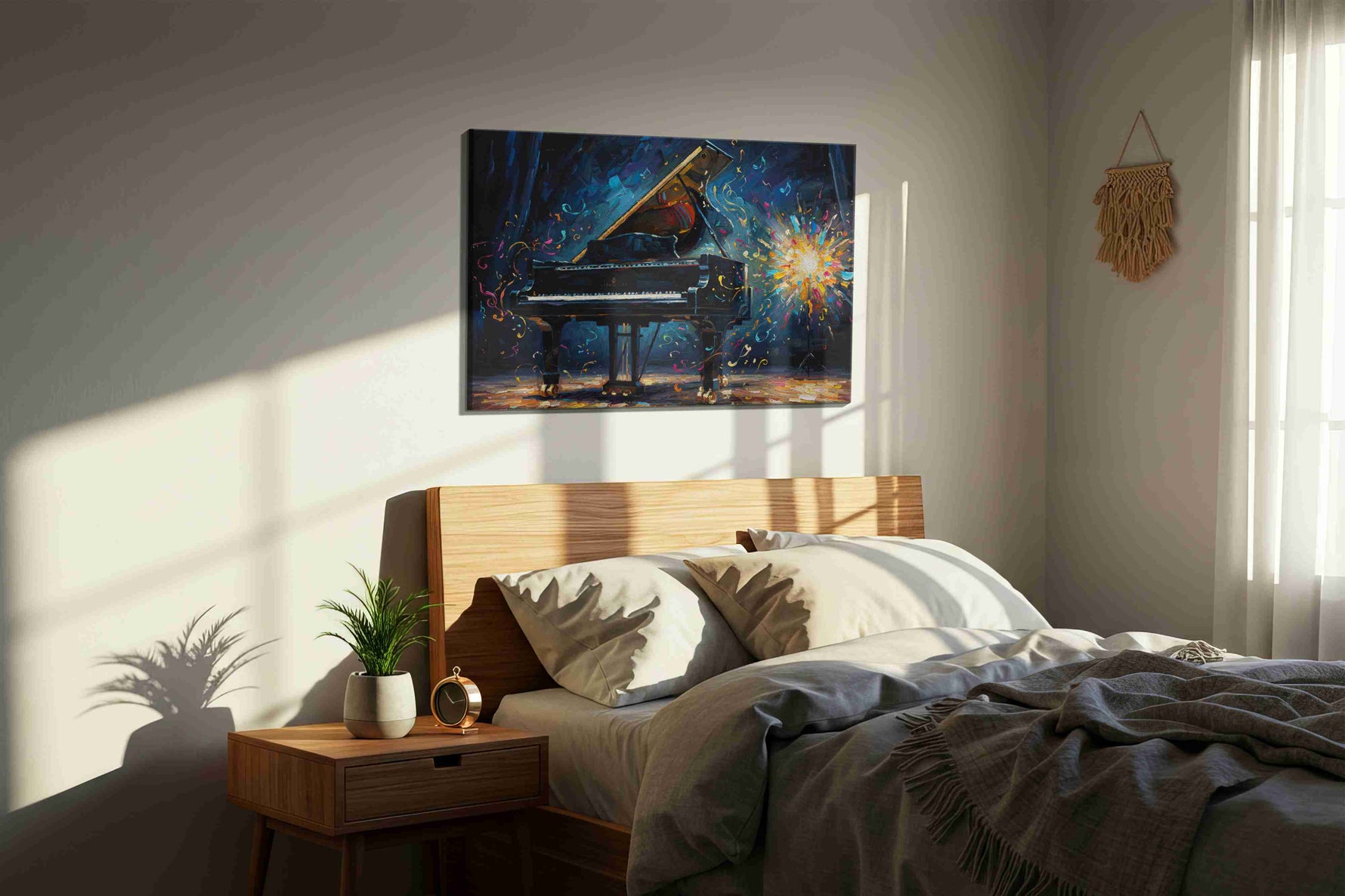 Symphony of Colors IX music canvas print, displayed in a bedroom