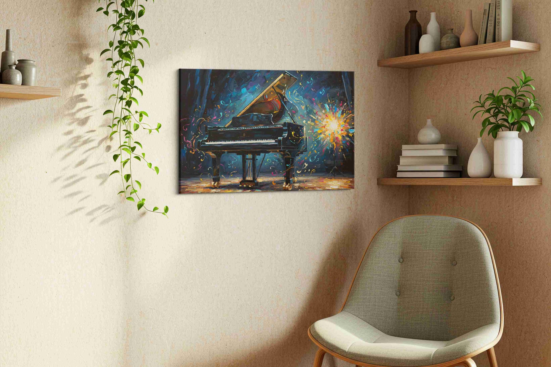 Symphony of Colors IX music canvas print styled in a living room
