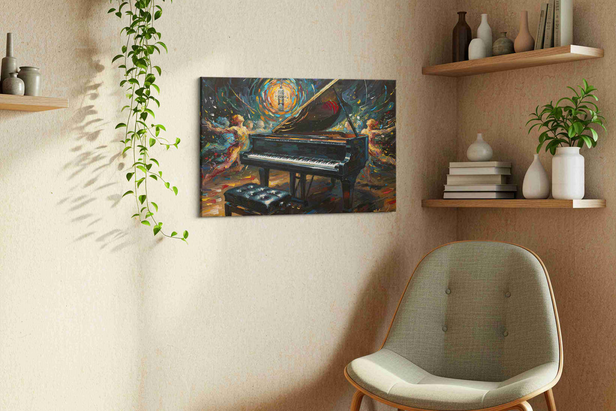 Symphony of Colors Unleashed music canvas print, hanging on wall — view 2