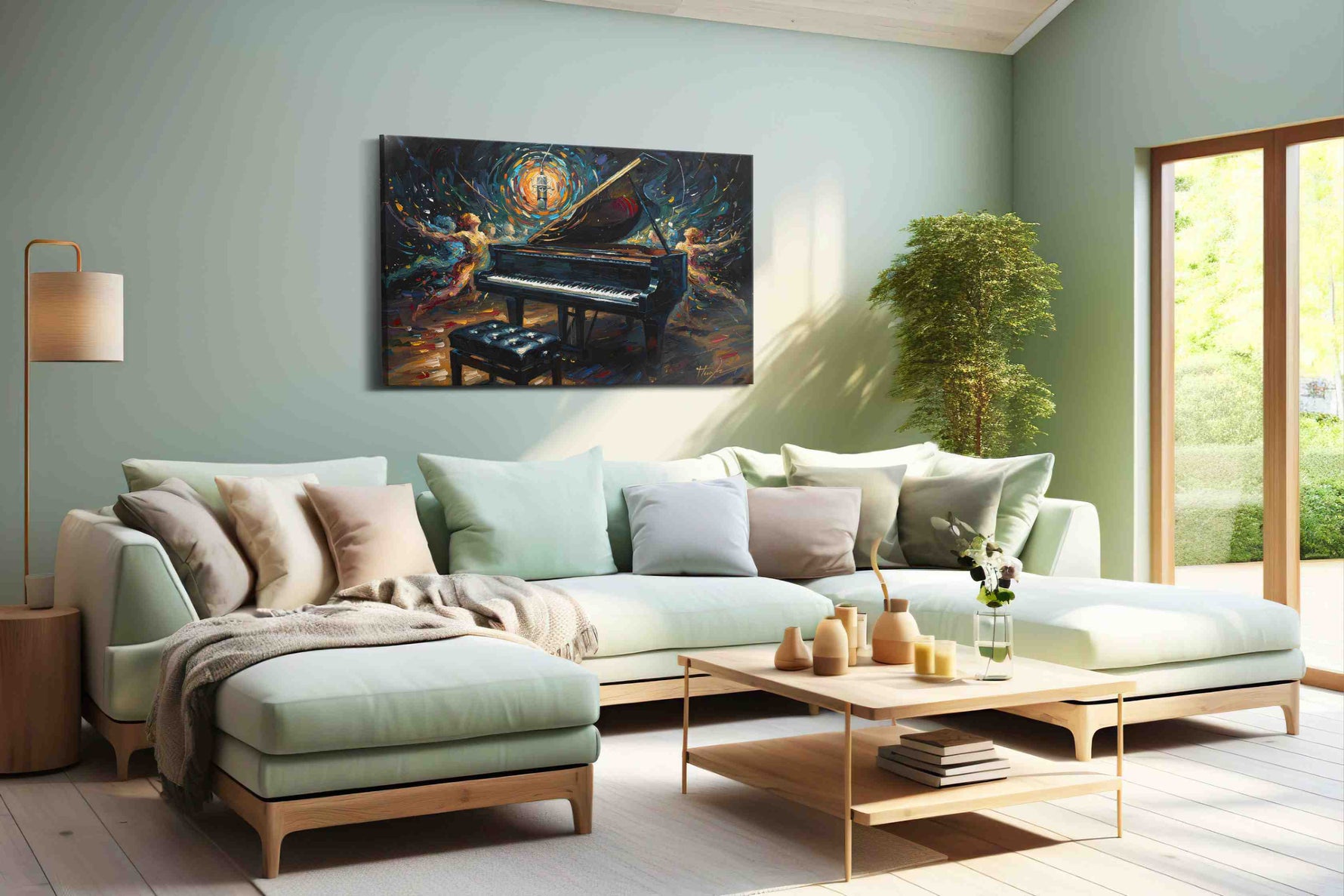 Symphony of Colors Unleashed music canvas print shown in a wall scene