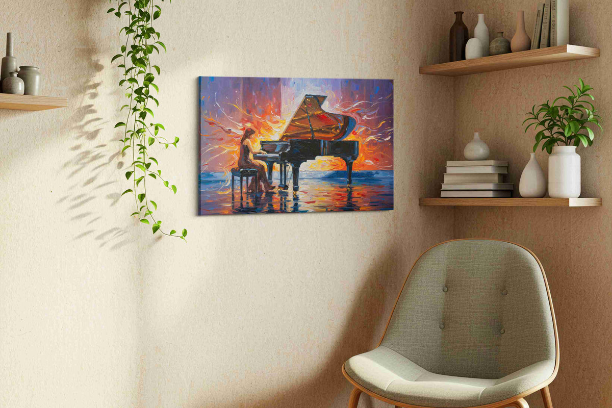 Symphony of Fire music canvas print, displayed in a living room