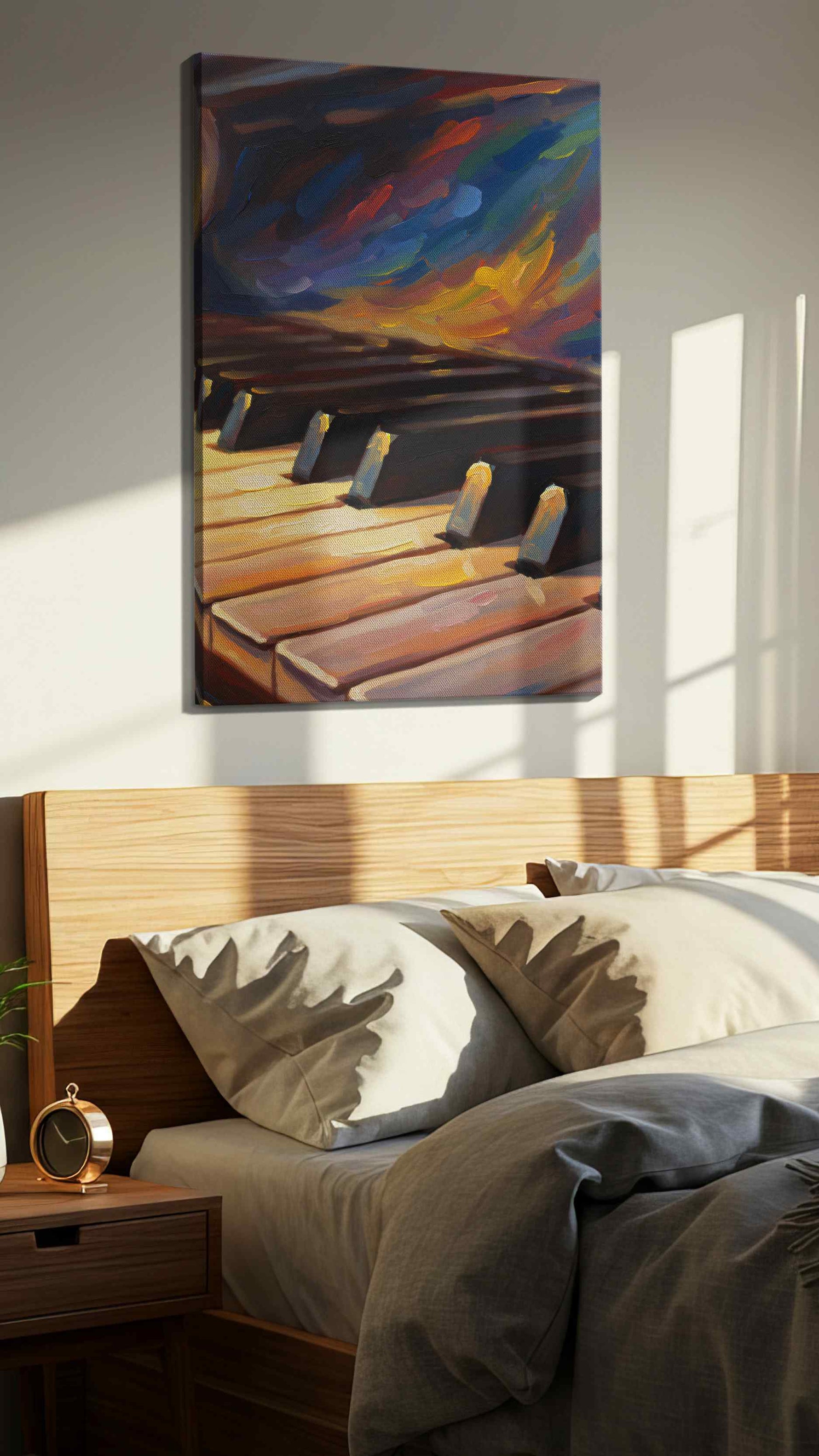 Symphony of Light music canvas print, displayed in a bedroom