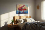 Symphony of Shimmering Waves music canvas print, displayed in a bedroom