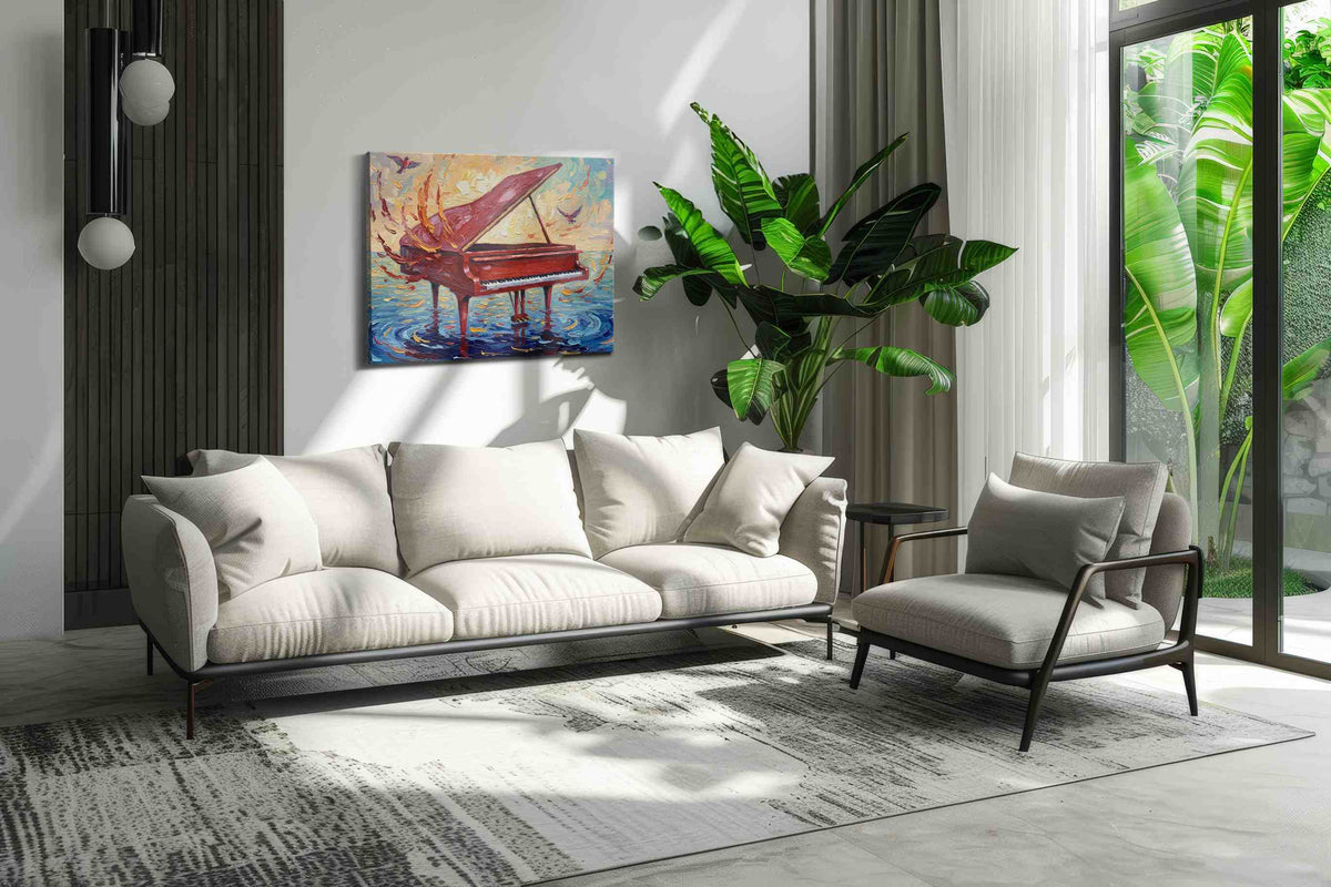 Symphony of Shimmering Waves music canvas print in a hung canvas mockup